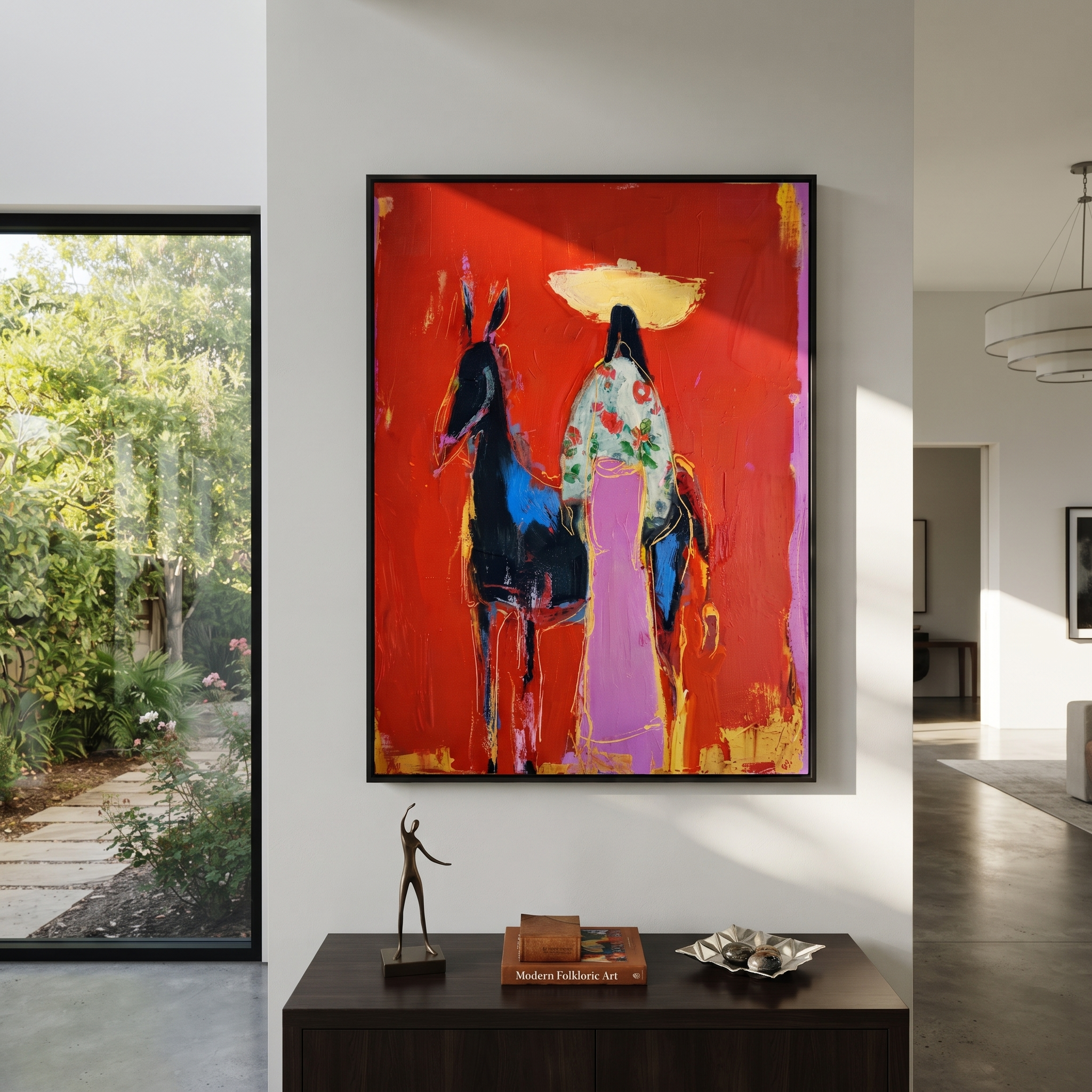 Floral Coat Meets Shadow displayed in a layered residential setting