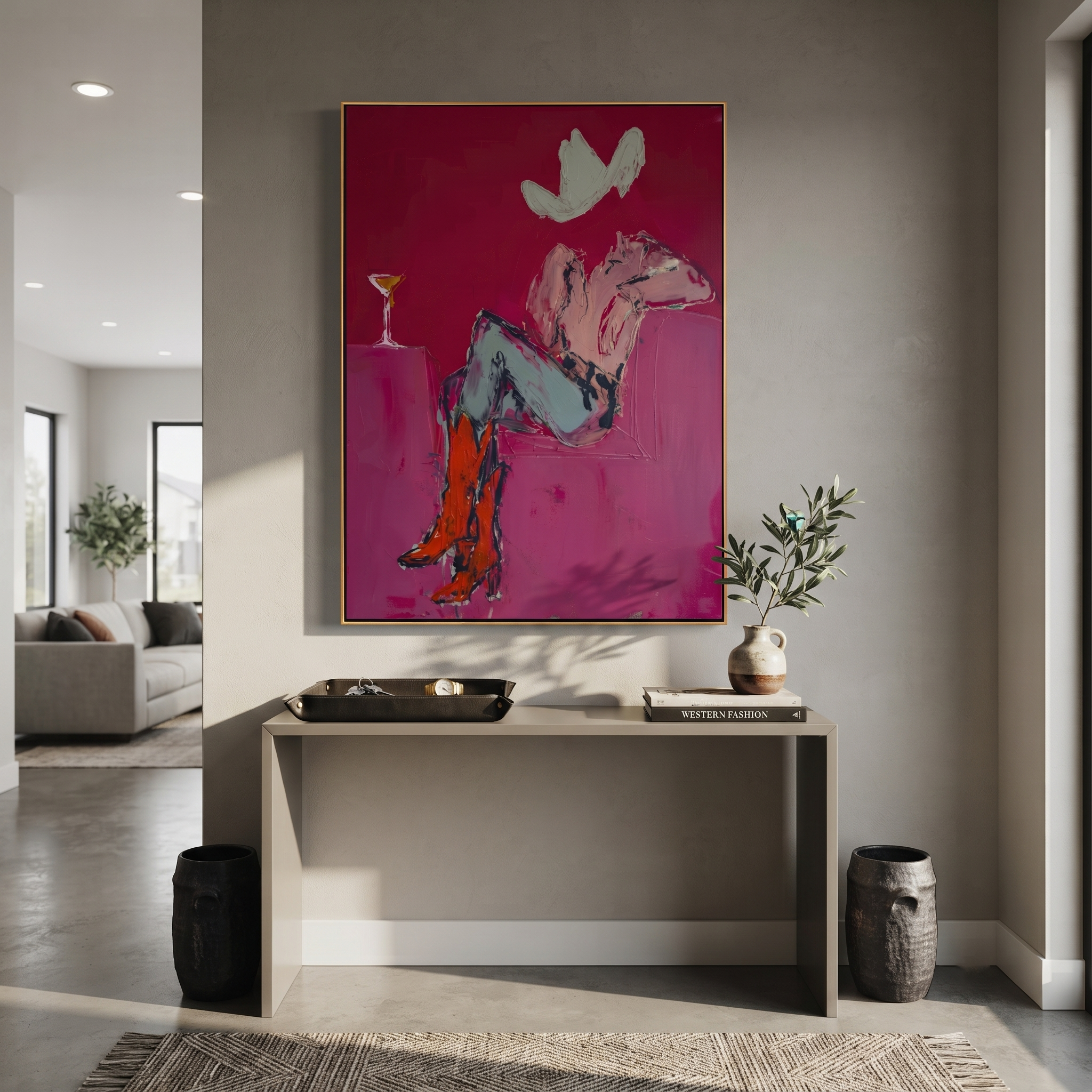 Gray Saddle Holds Evening presented as a colorful interior focal point