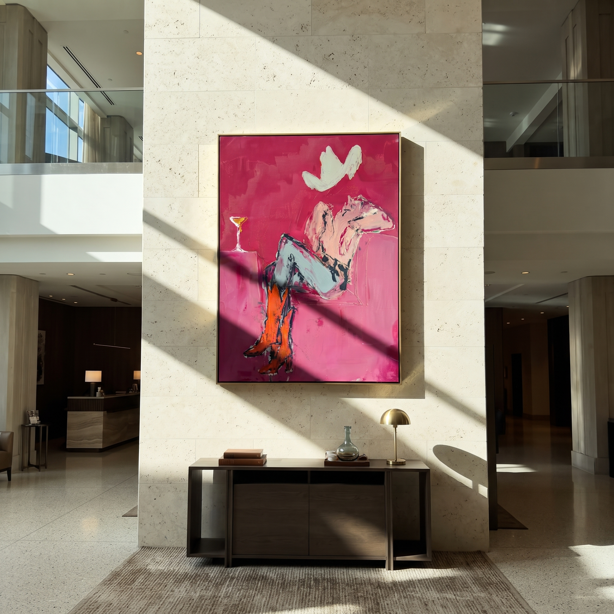 Gray Saddle Holds Evening displayed in a layered residential setting