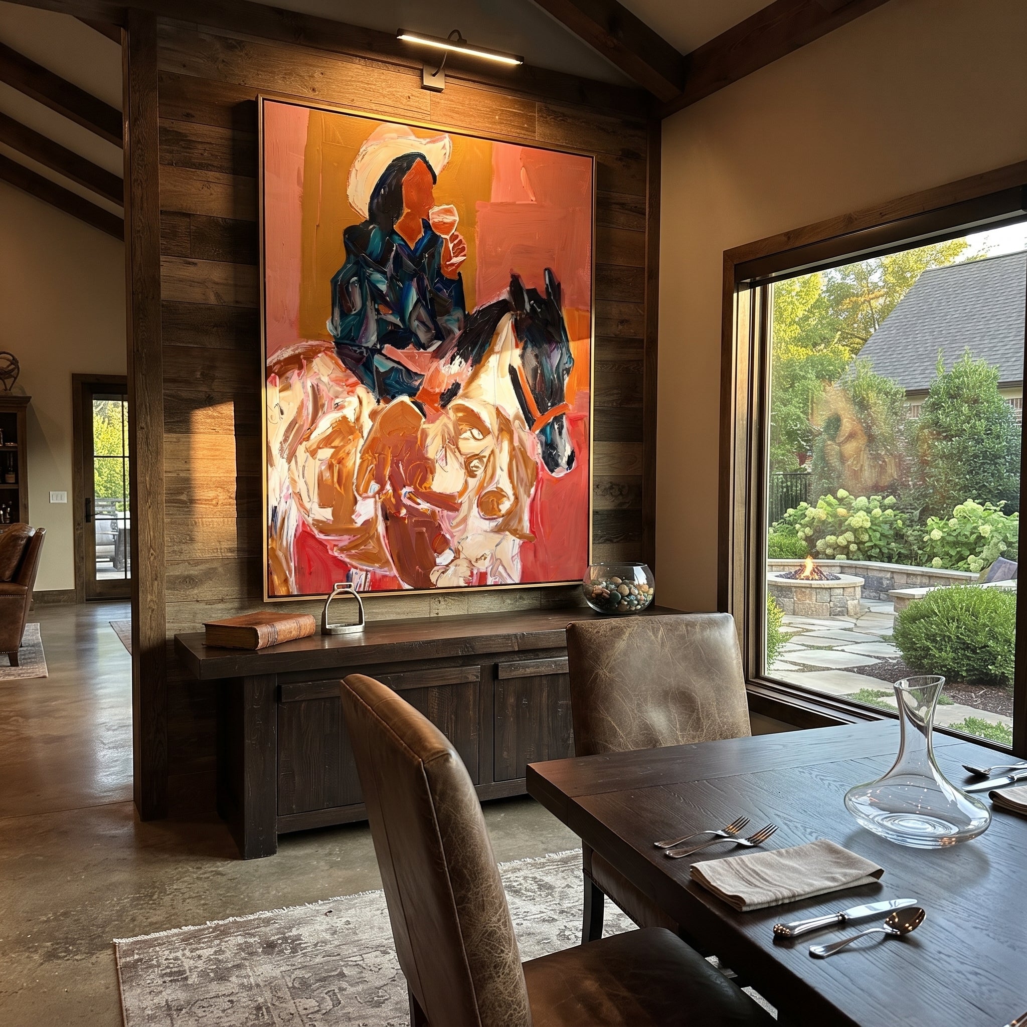 Blue Rider Meets Herd displayed in a collected contemporary interior