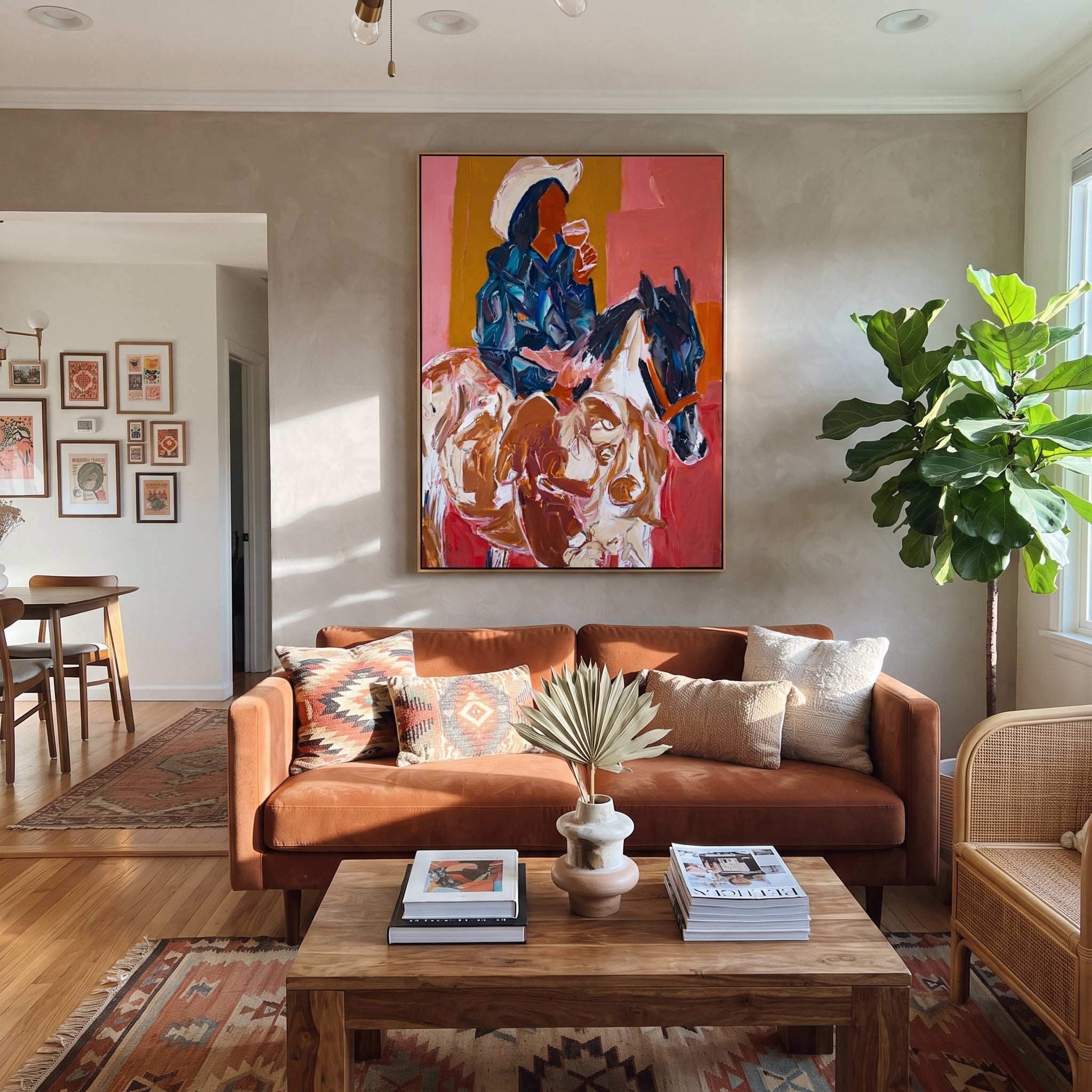 Blue Rider Meets Herd styled with wood, linen, and modern decor