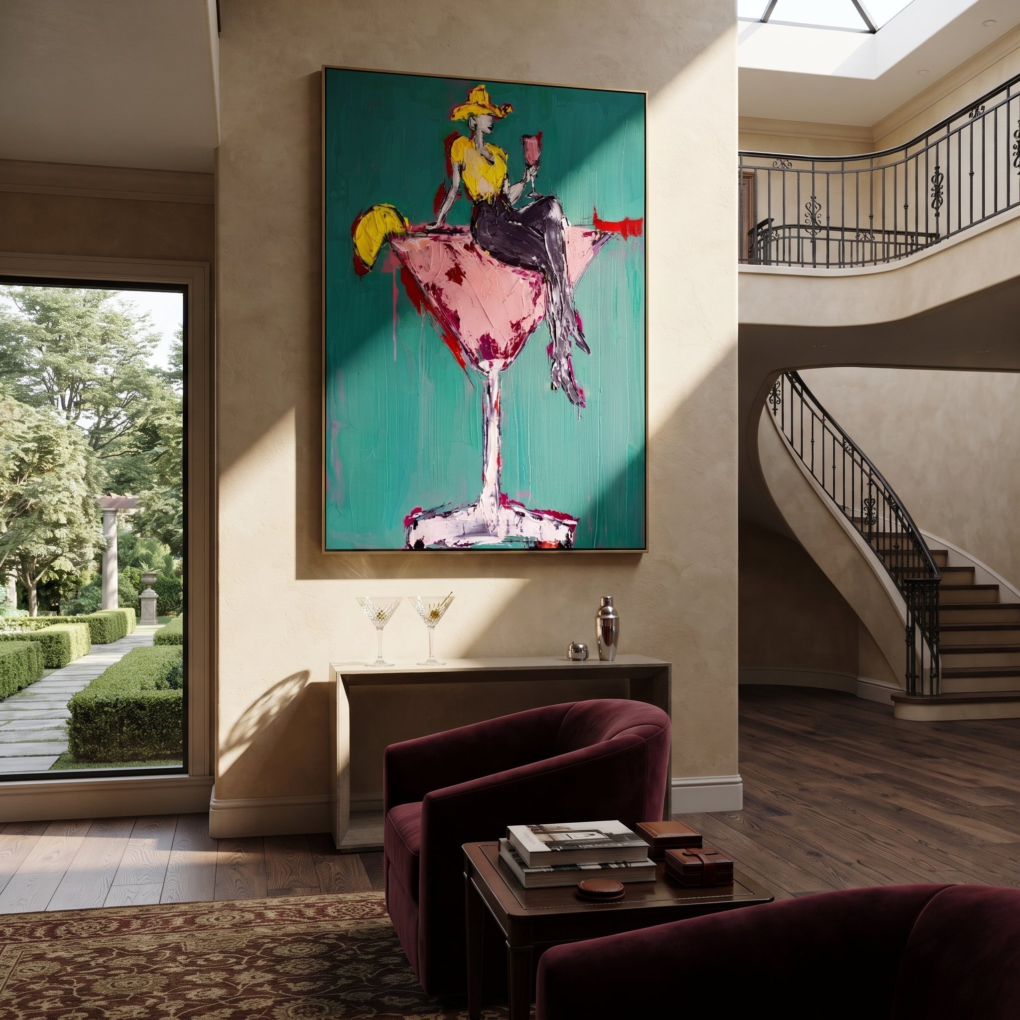 Pink Glass Carries Gold displayed in a collected contemporary interior
