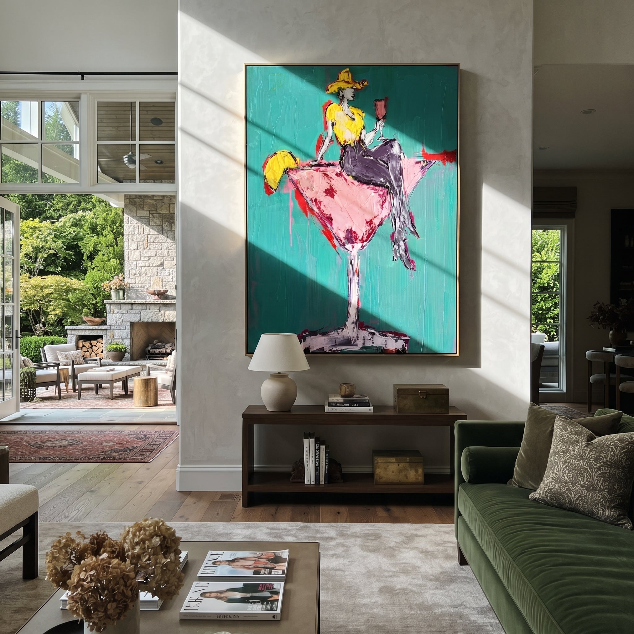 Pink Glass Carries Gold presented as a colorful interior focal point