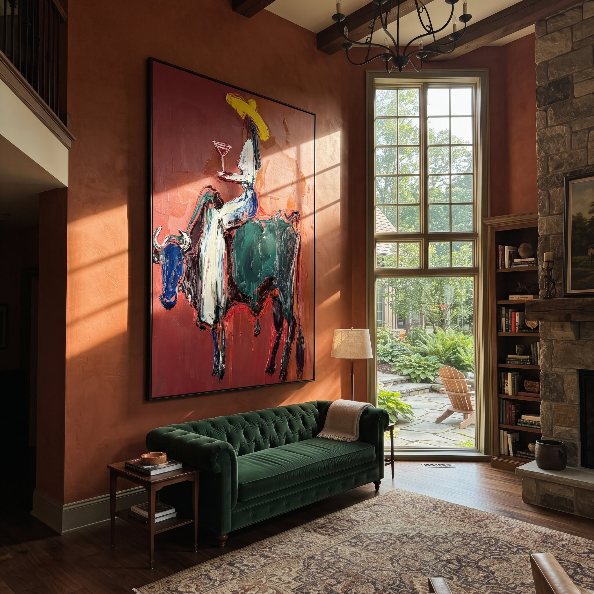 Rust Bull Bears Toast presented as a colorful interior focal point
