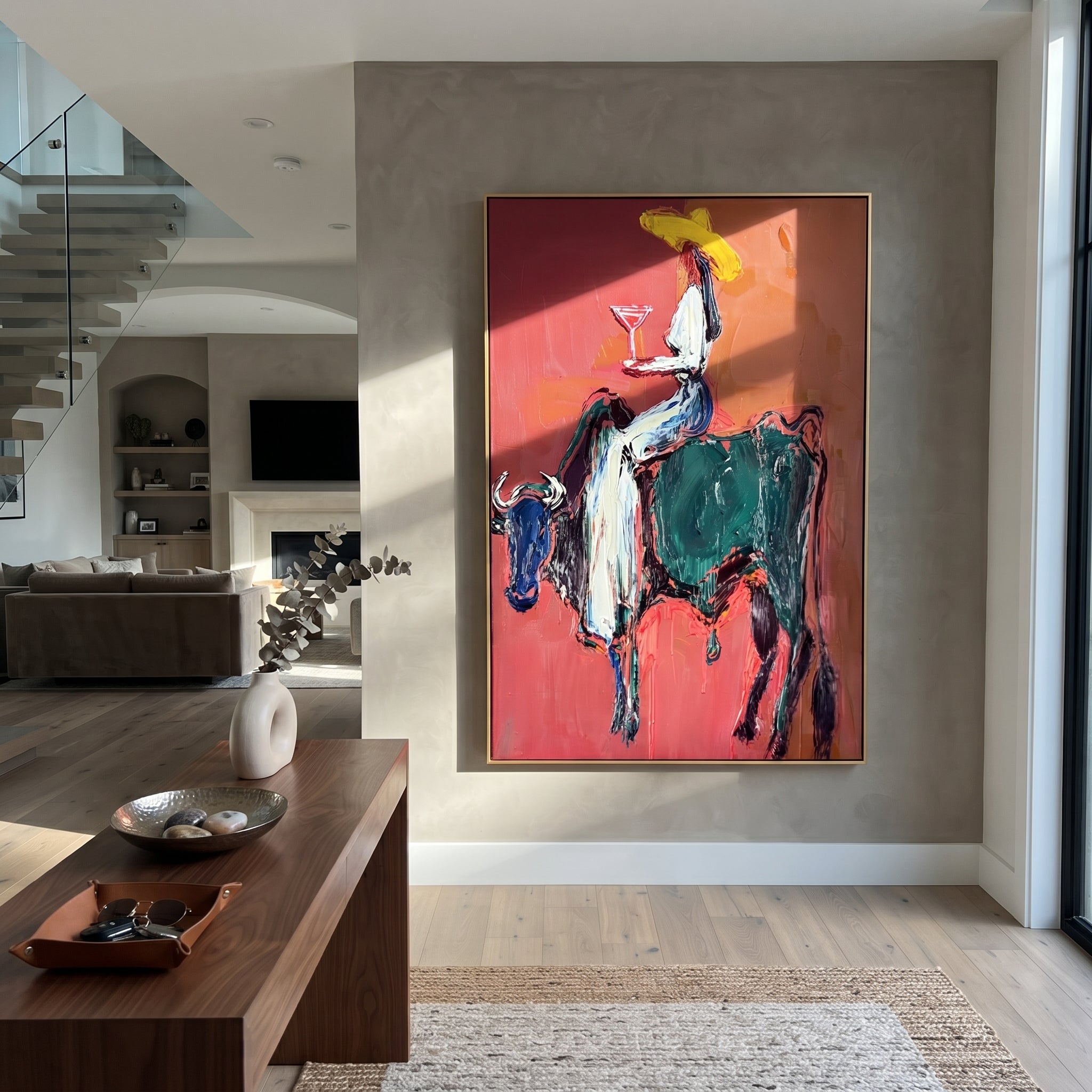 Rust Bull Bears Toast displayed in a layered residential setting