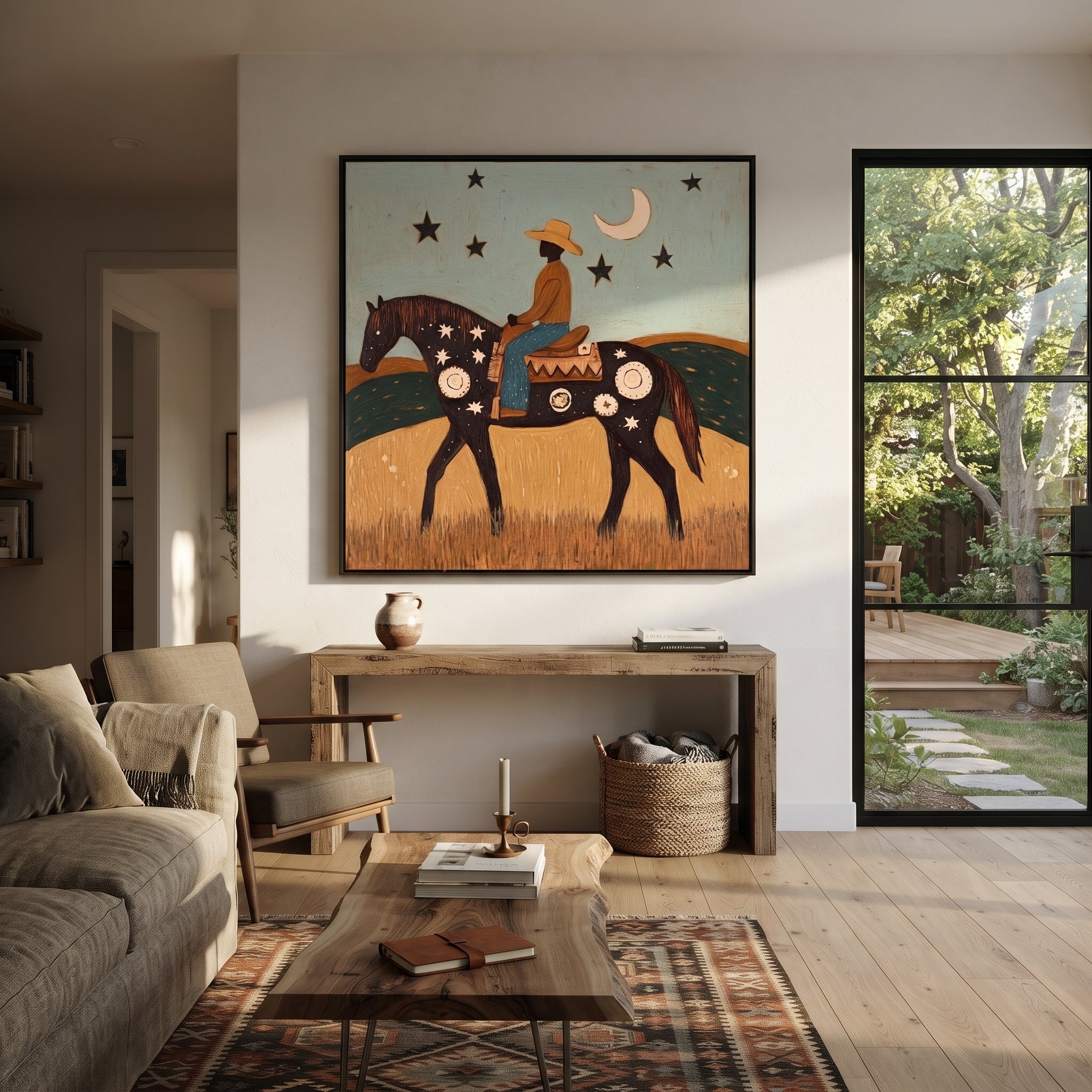 Crescent Guides Star Horse displayed in a collected contemporary interior