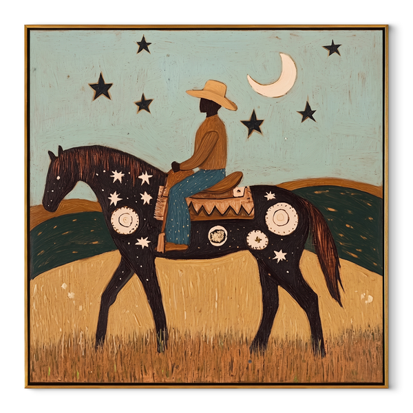 Crescent Guides Star Horse – Moonlit Rider Horse Painting | Contemporary Western Square Wall Art
