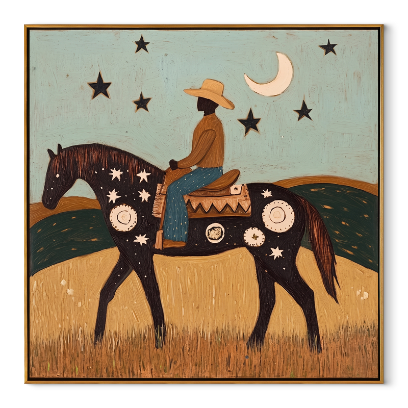 Crescent Guides Star Horse – Moonlit Rider Horse Painting | Contemporary Western Square Wall Art