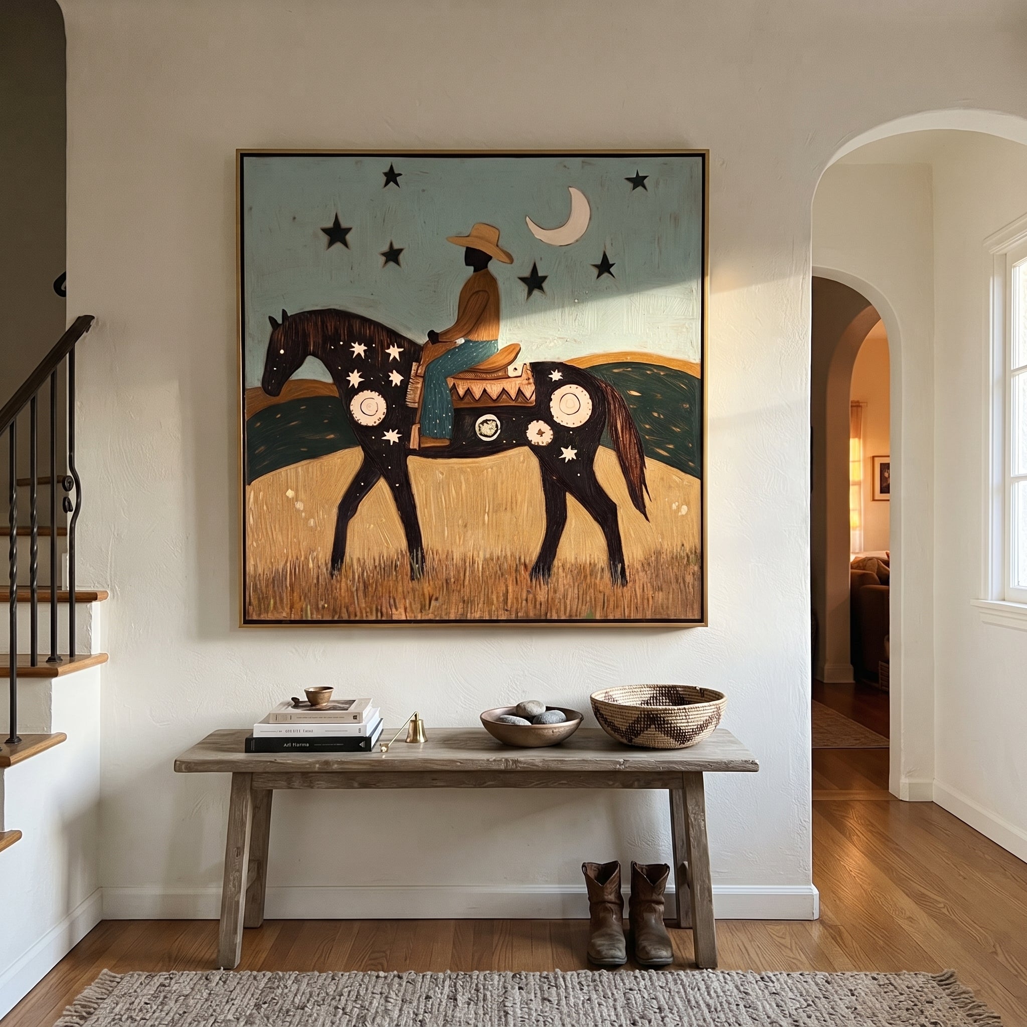 Crescent Guides Star Horse styled with wood, linen, and modern decor