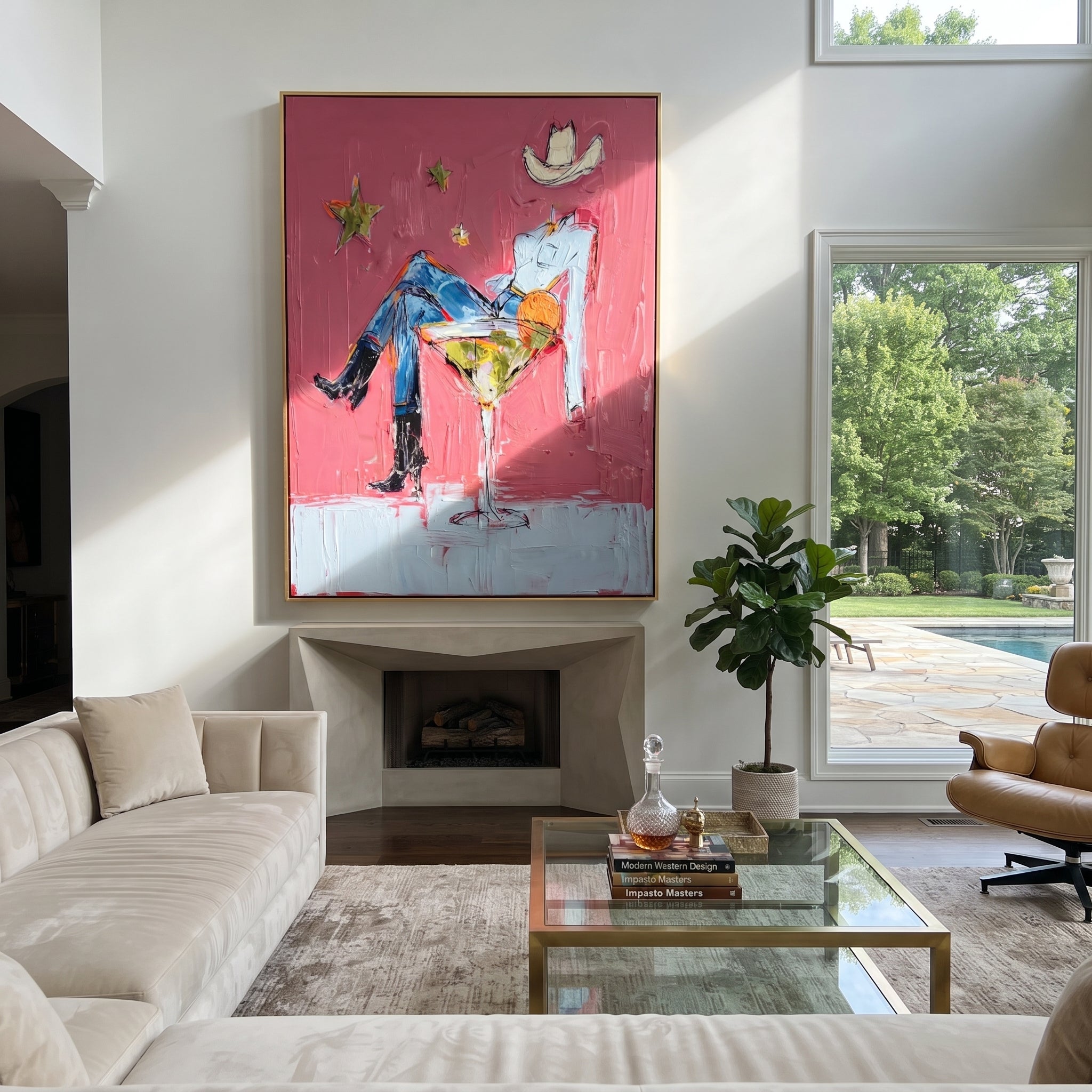 Blue Legs Fill Glass displayed in a collected contemporary interior