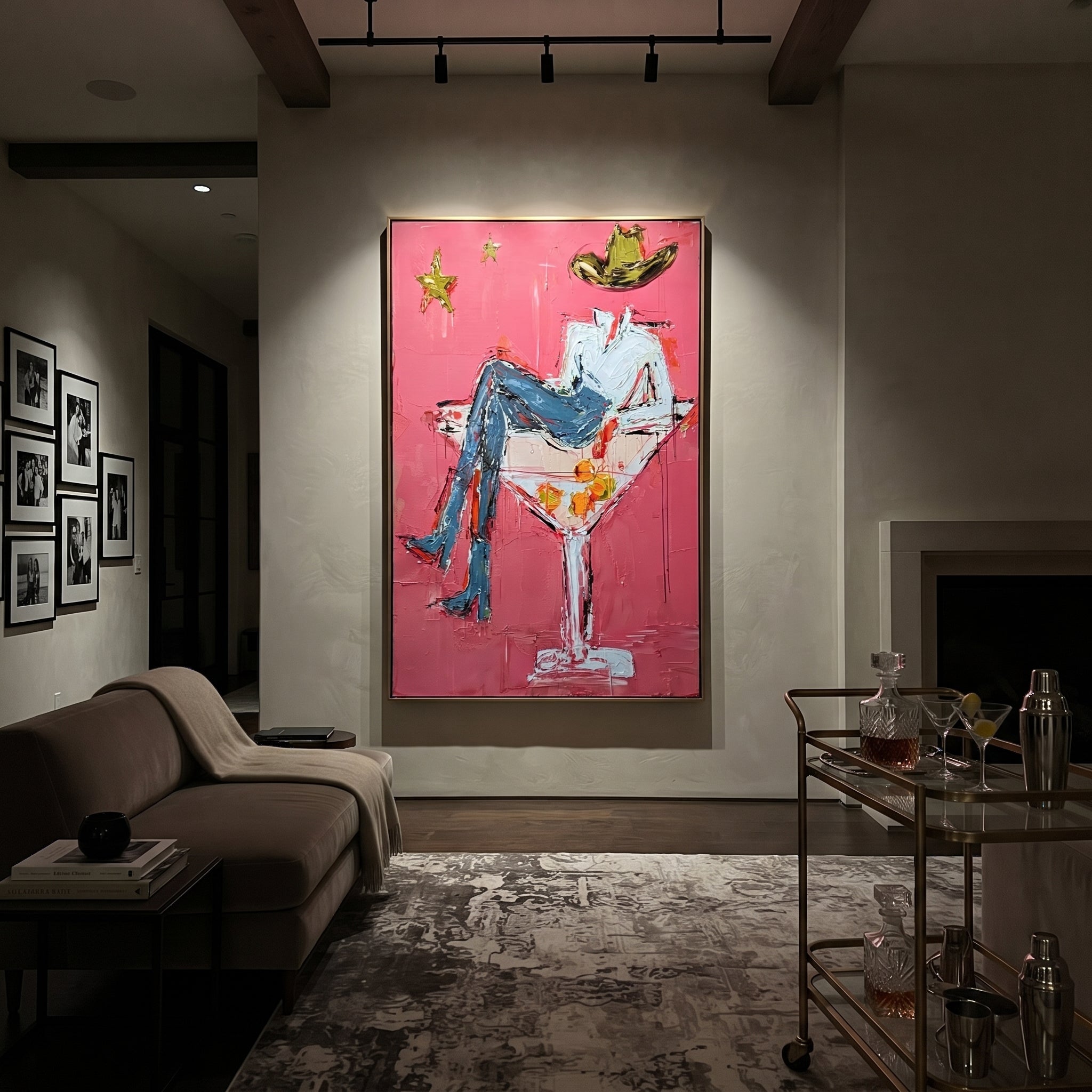 White Glass Holds Denim displayed in a layered residential setting
