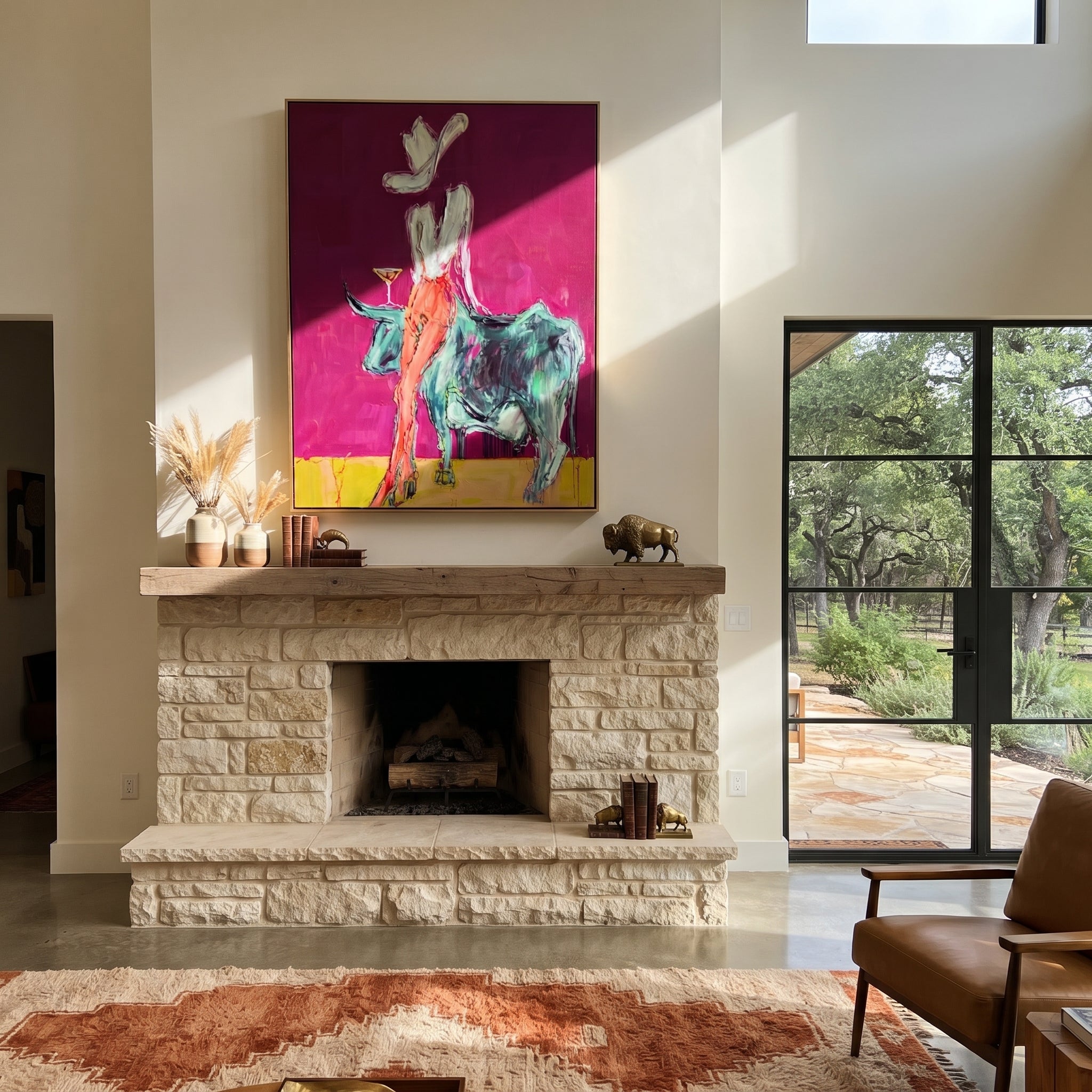 Pale Rider Crowns Teal presented as a colorful interior focal point