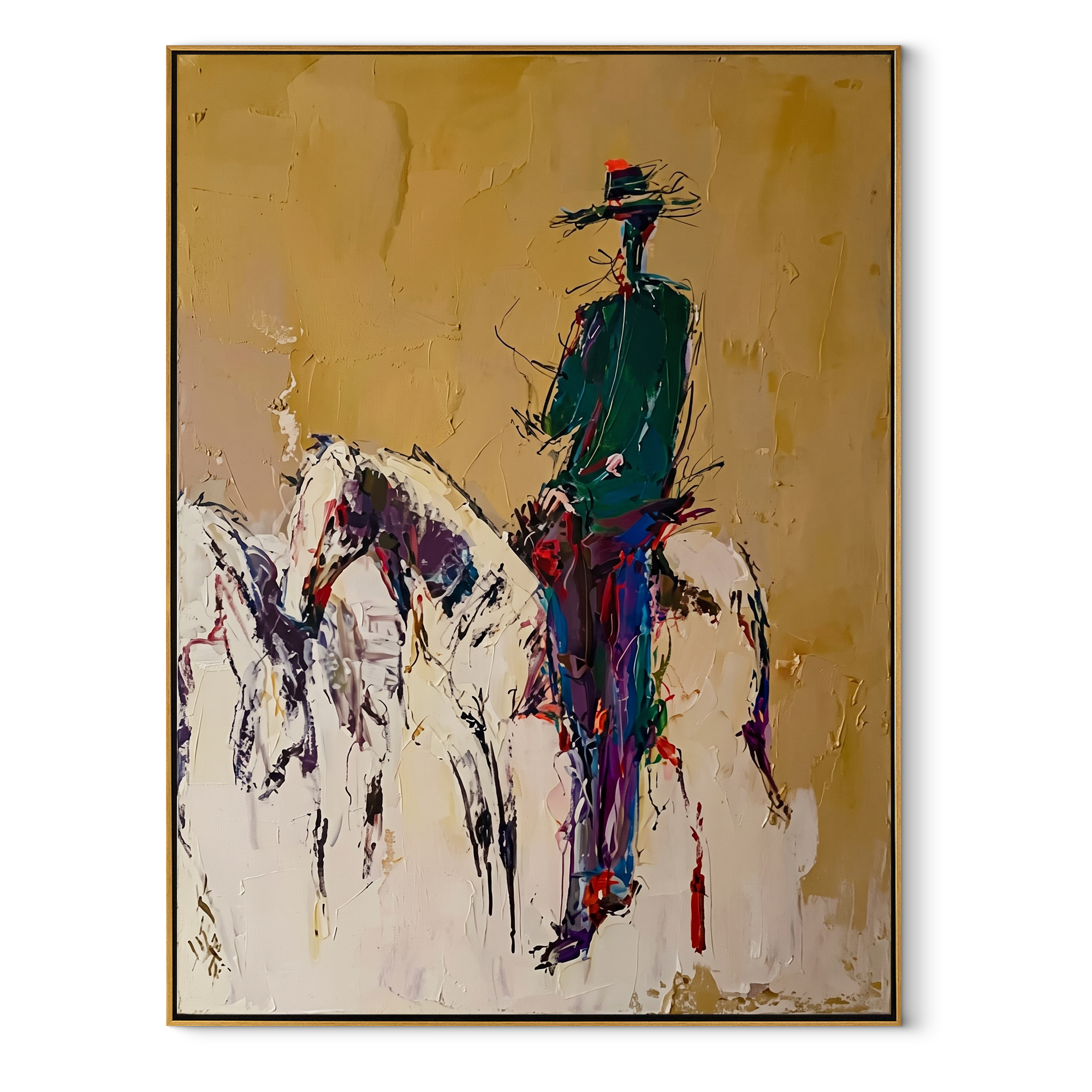 Ochre Dust Keeps Horse Western figurative painting, vertical canvas artwork
