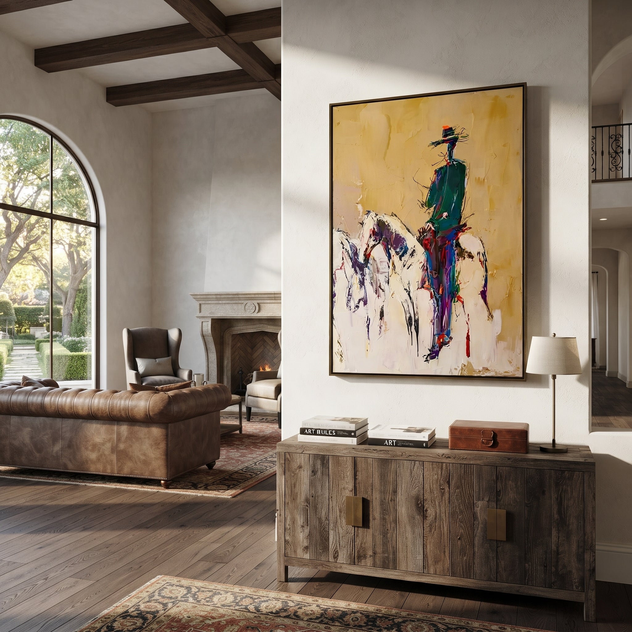 Ochre Dust Keeps Horse displayed in a layered residential setting