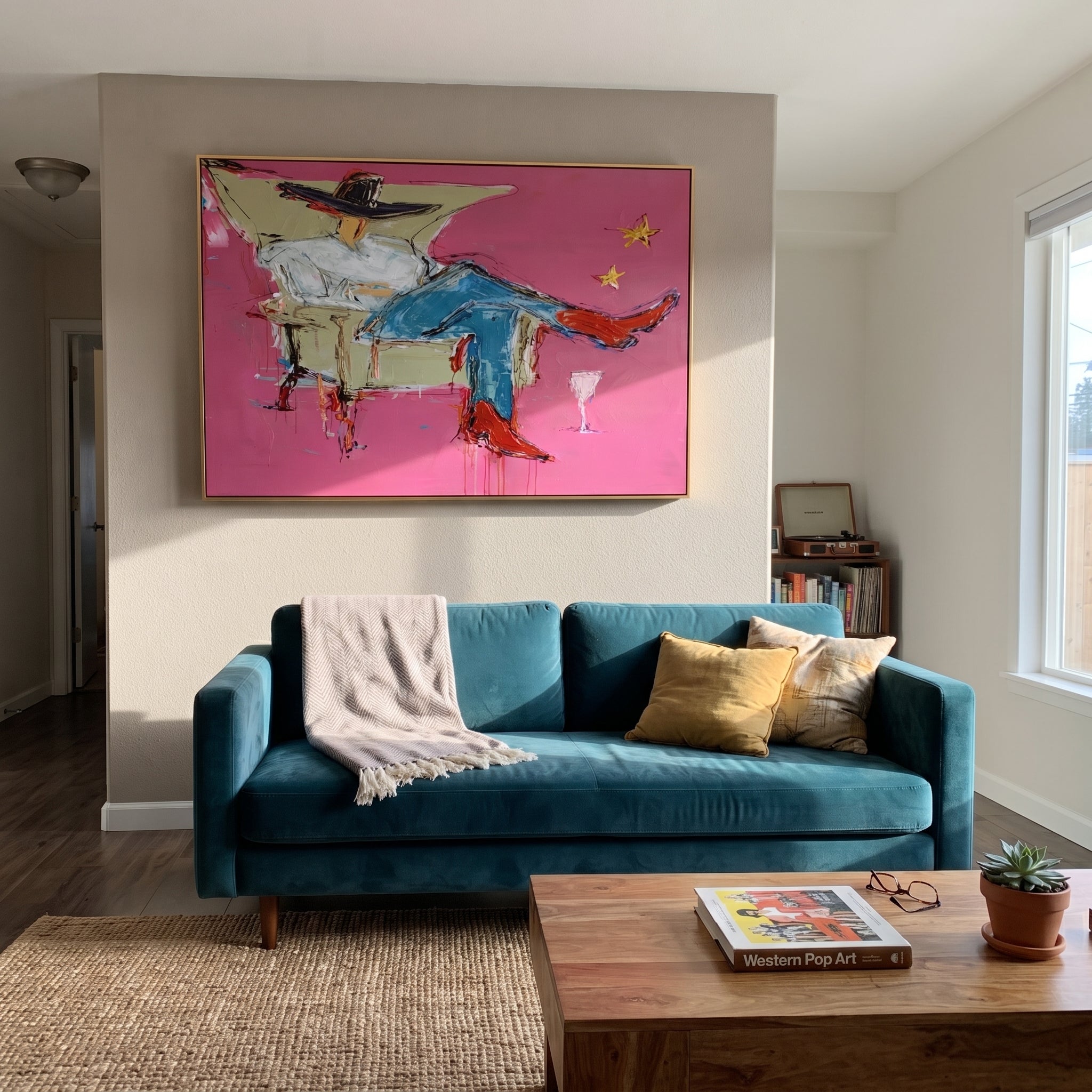 Blue Denim Rests Long displayed in a layered residential setting
