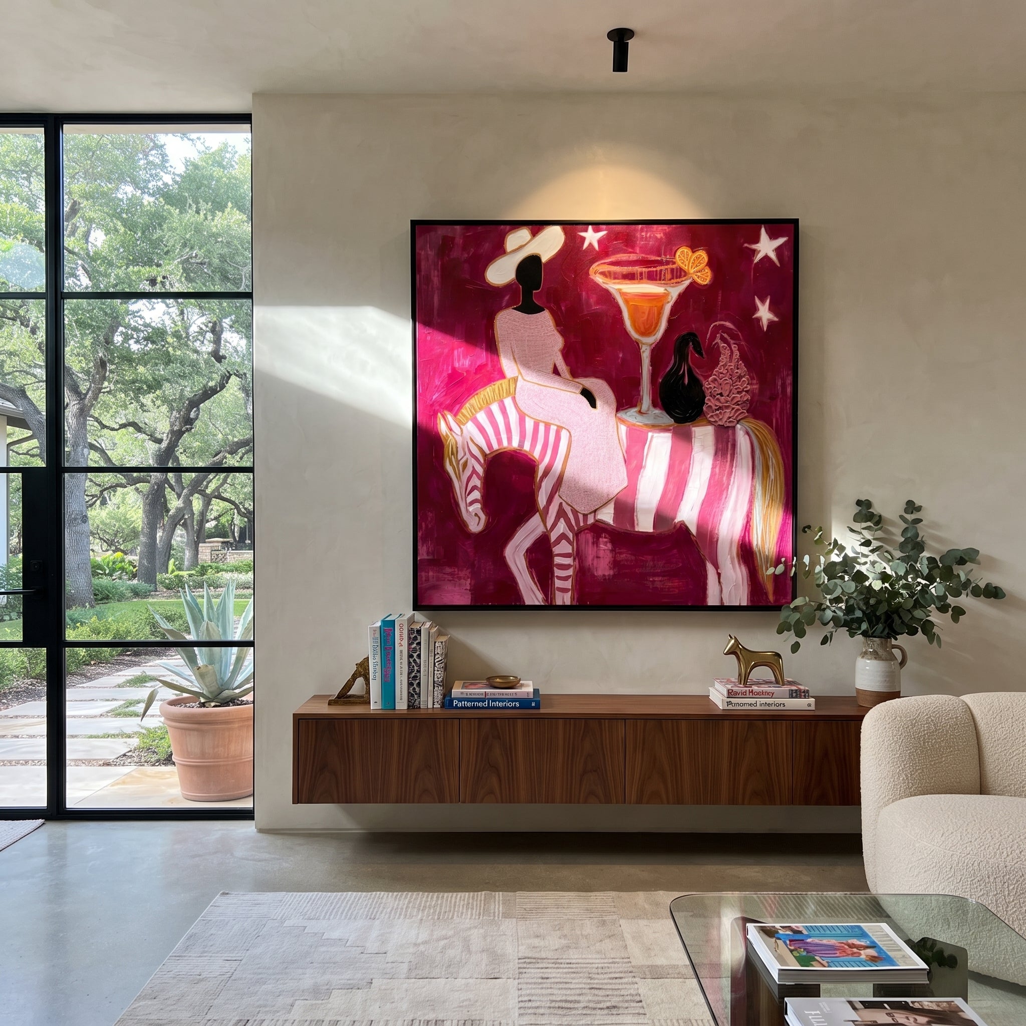 Striped Horse Serves Sunset displayed in a collected contemporary interior