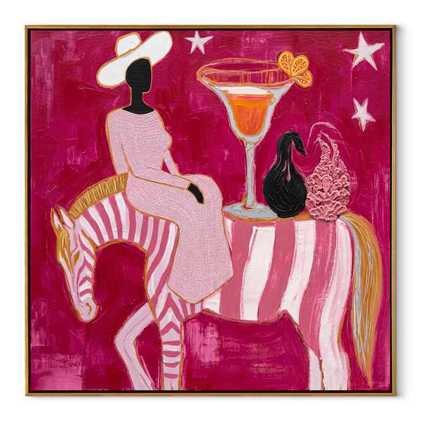 Striped Horse Serves Sunset – Surreal Horse Cocktail Painting | Contemporary Western Square Wall Art