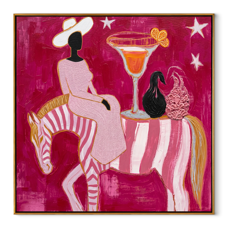 Striped Horse Serves Sunset – Surreal Horse Cocktail Painting | Contemporary Western Square Wall Art