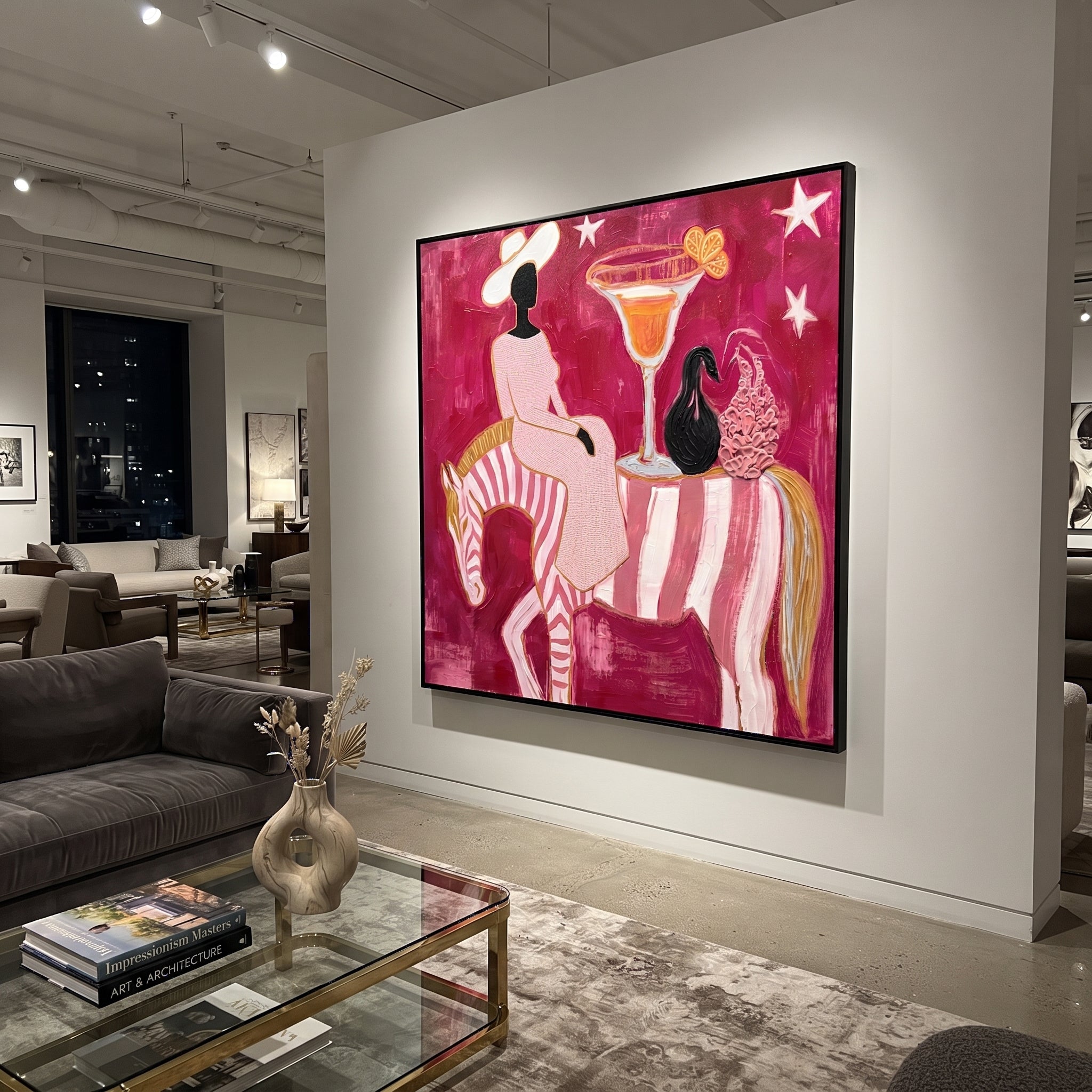 Striped Horse Serves Sunset displayed in a layered residential setting