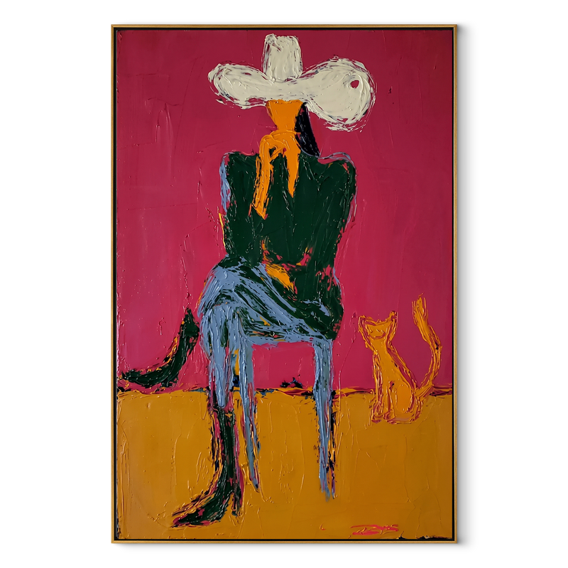 Small Dog Shares Silence – Cowboy and Dog Portrait | Contemporary Western Vertical Wall Art