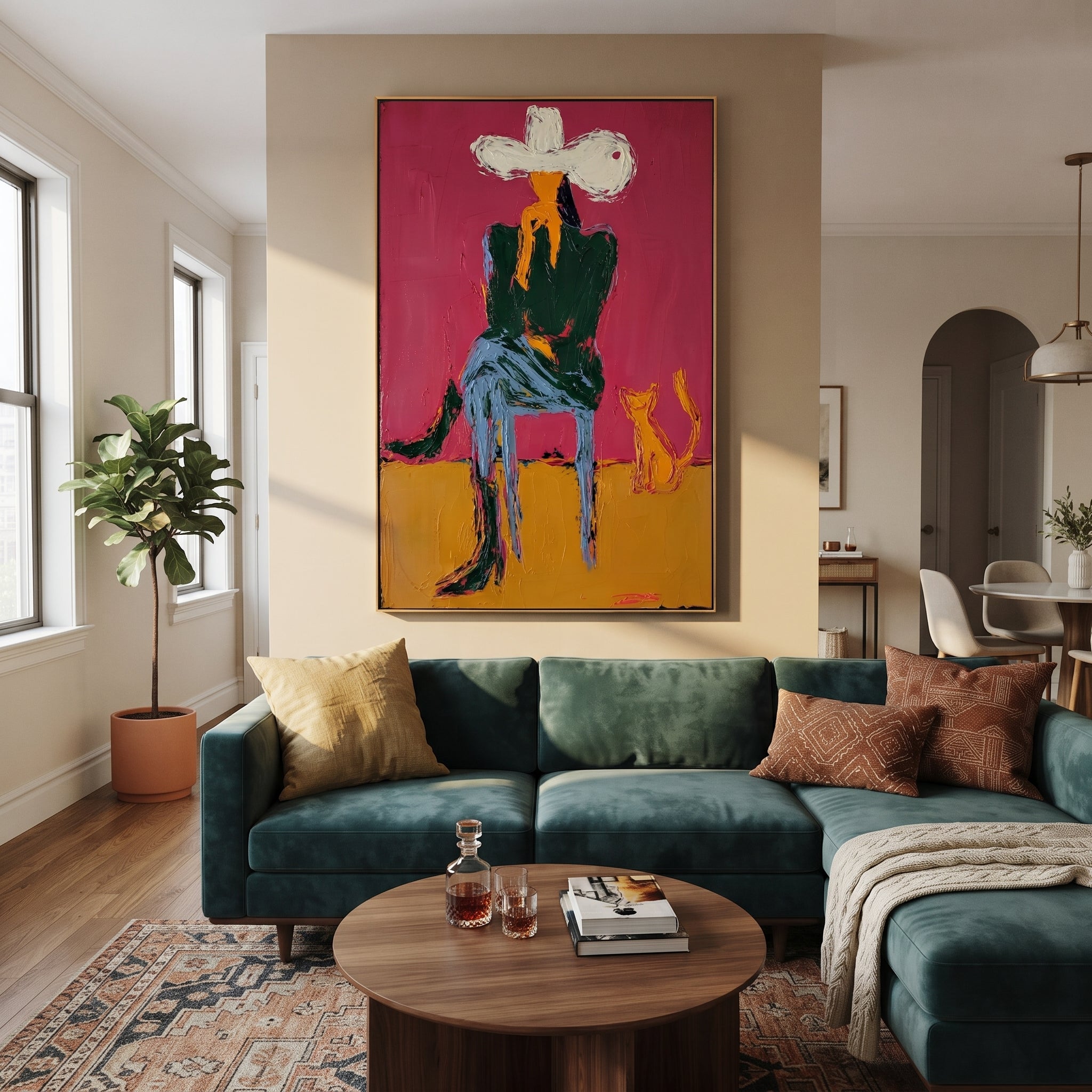 Small Dog Shares Silence styled with warm modern furnishings