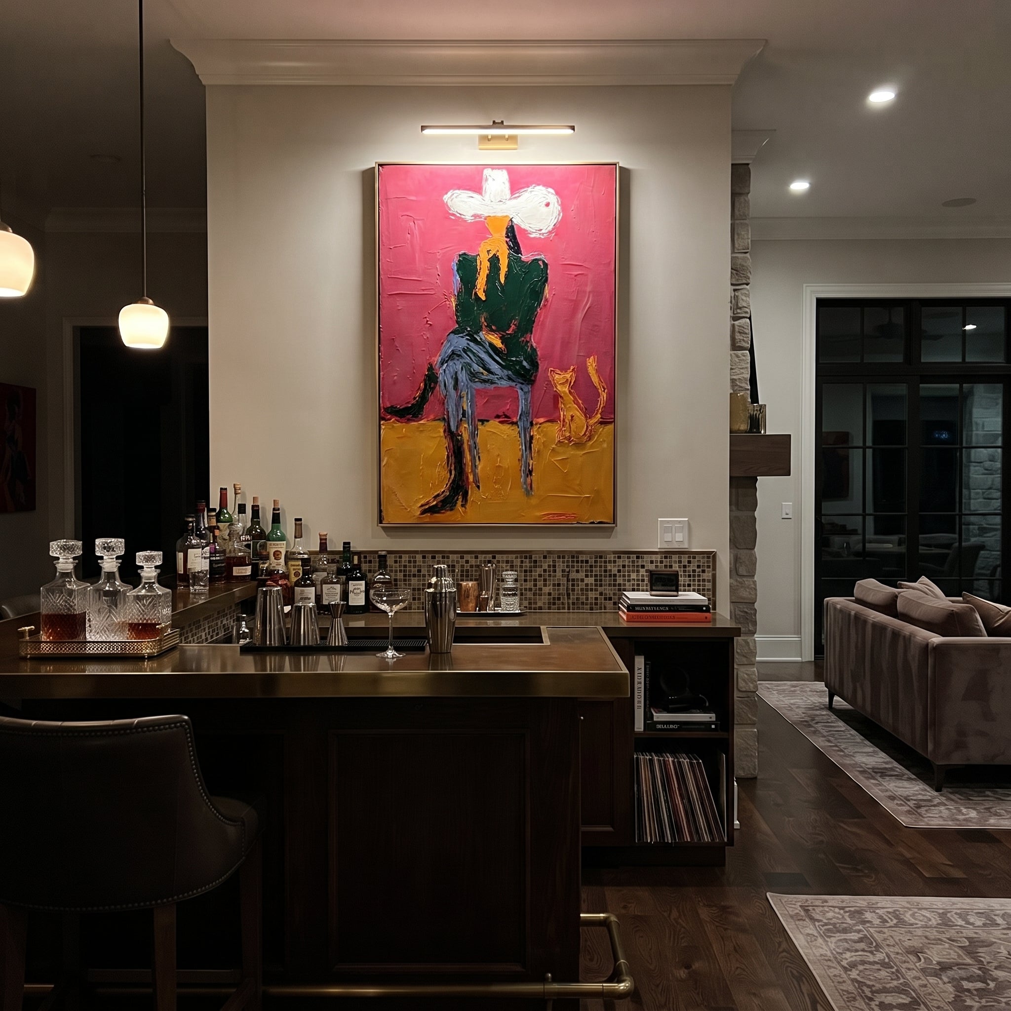 Small Dog Shares Silence presented as a colorful interior focal point