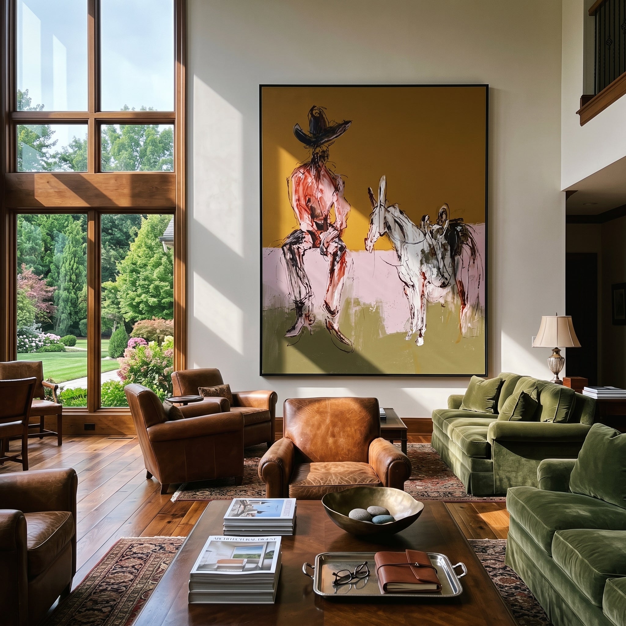 Two Horses Wait Nearby displayed in a collected contemporary interior
