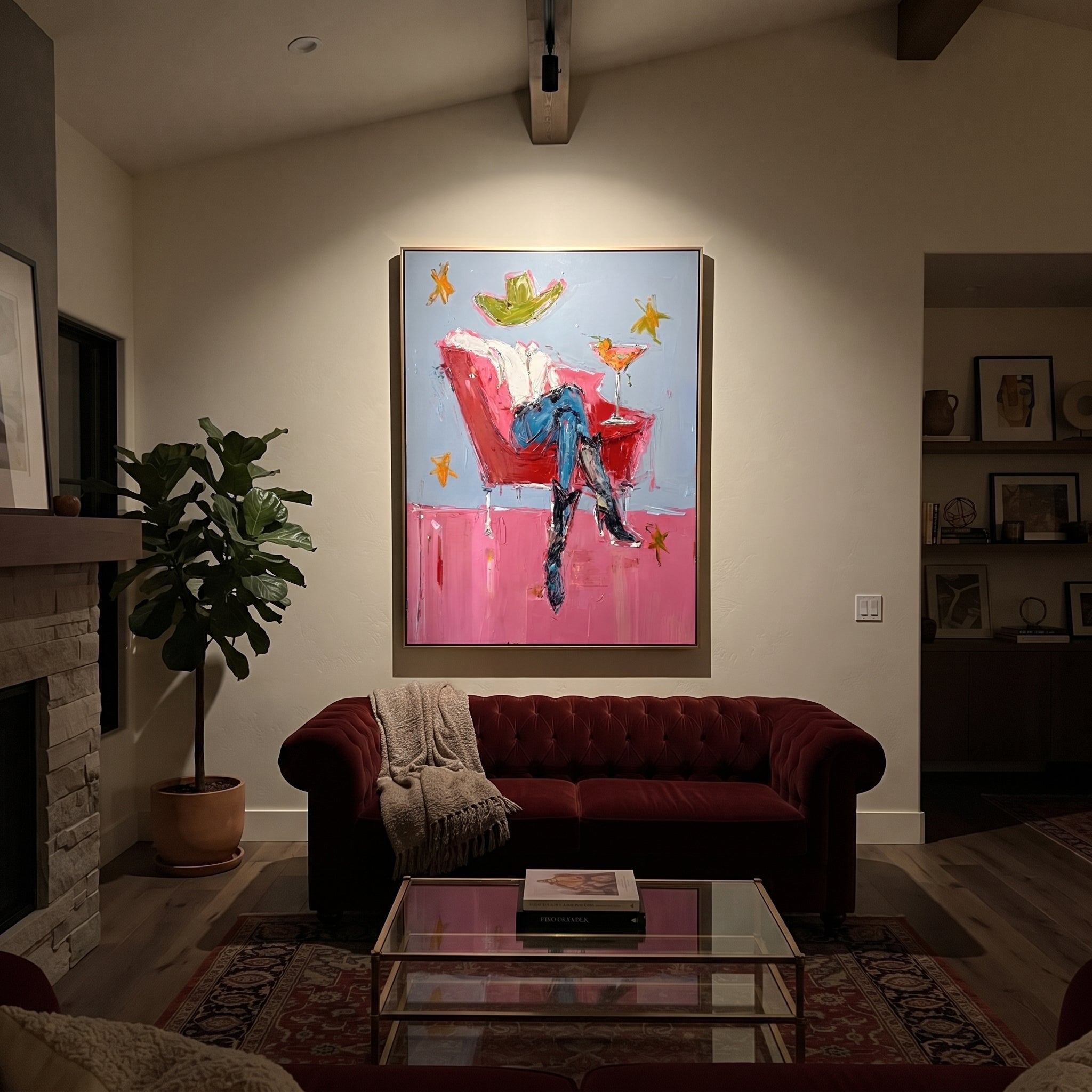 Red Chair Floats Blue displayed in a layered residential setting