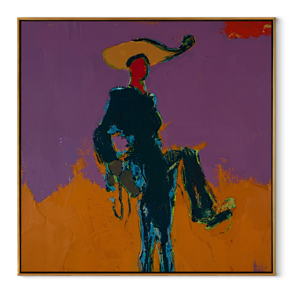 Purple Sky Holds Passage – Rider Silhouette Landscape Painting | Contemporary Western Square Wall Art