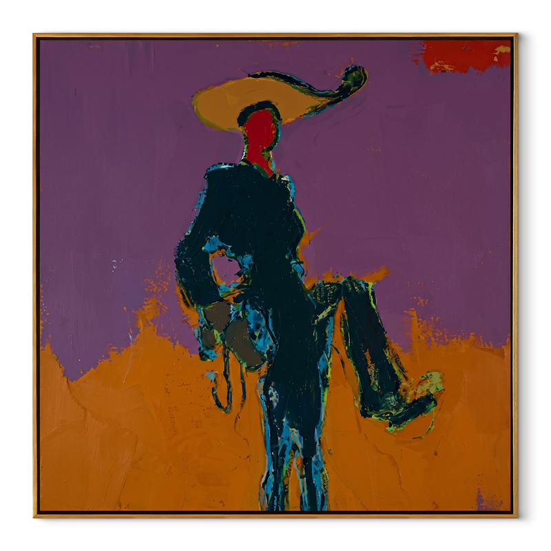 Purple Sky Holds Passage – Rider Silhouette Landscape Painting | Contemporary Western Square Wall Art