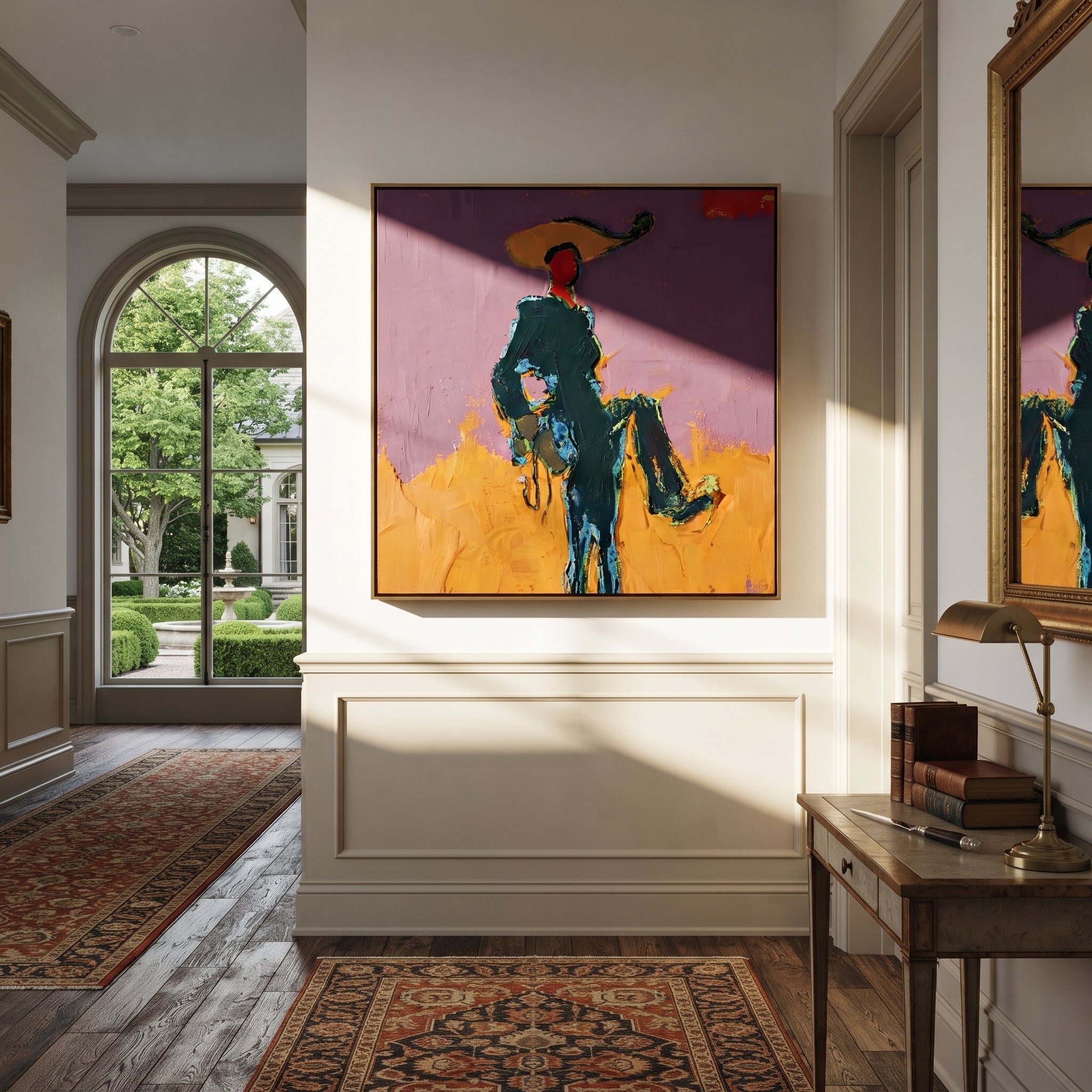Purple Sky Holds Passage styled with warm modern furnishings