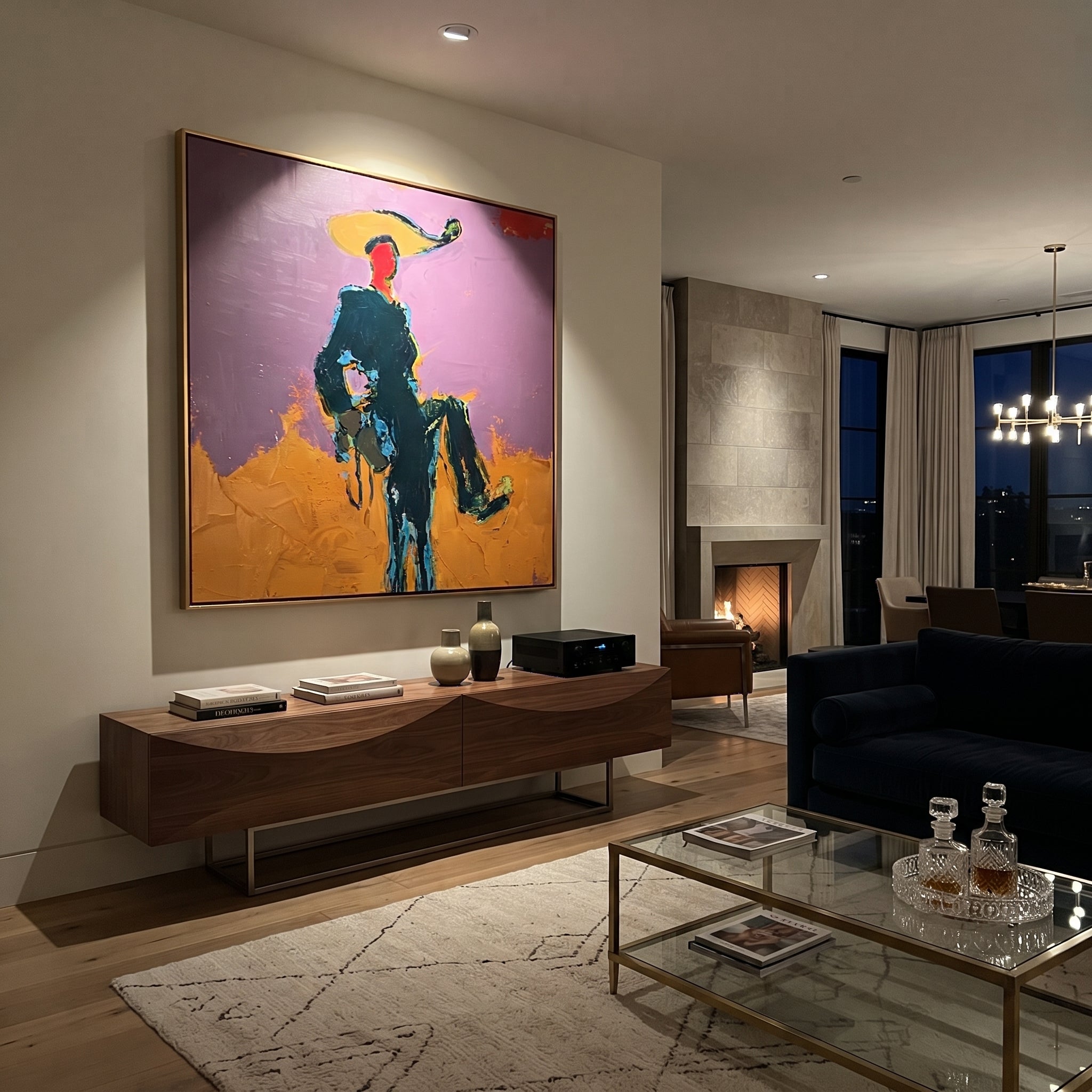 Purple Sky Holds Passage displayed in a layered residential setting