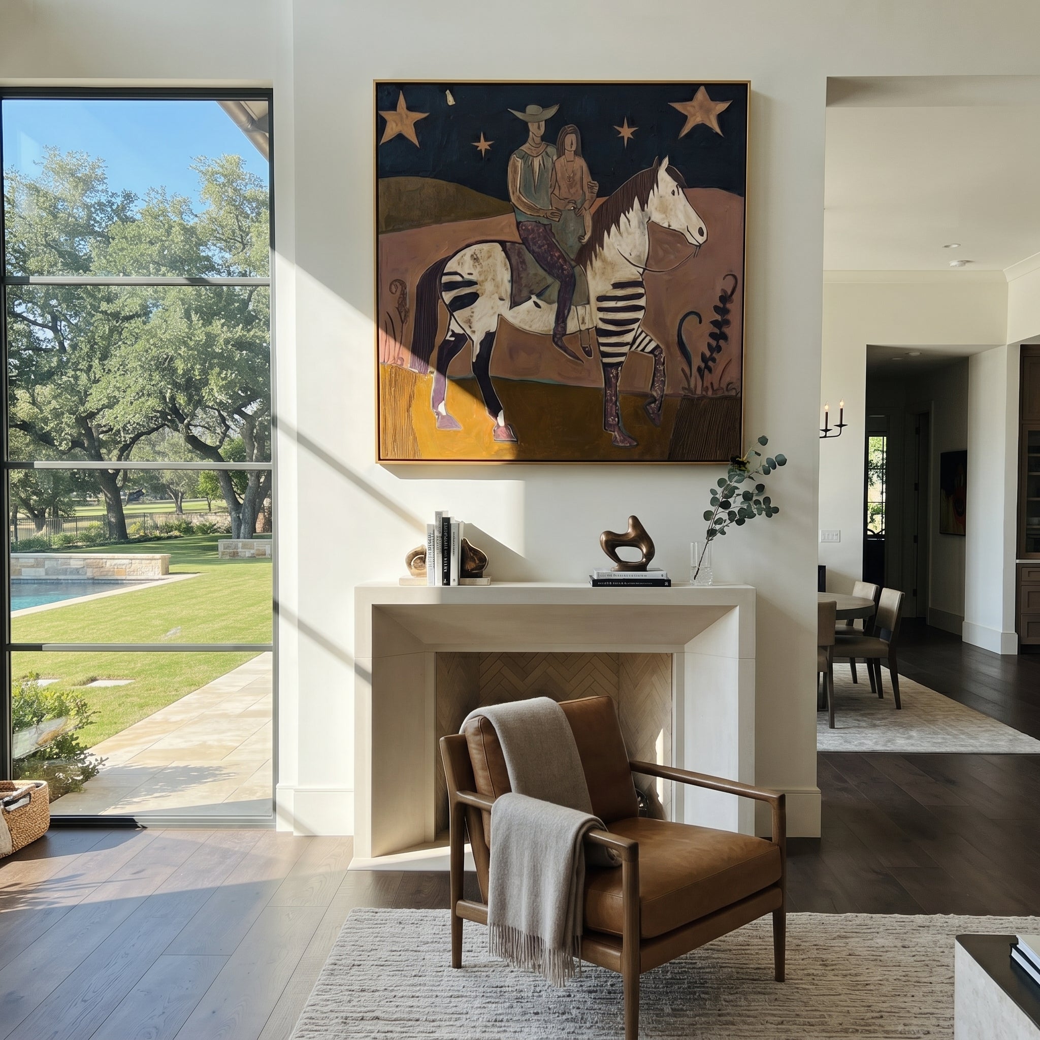 Two Riders Follow Stars displayed in a collected contemporary interior