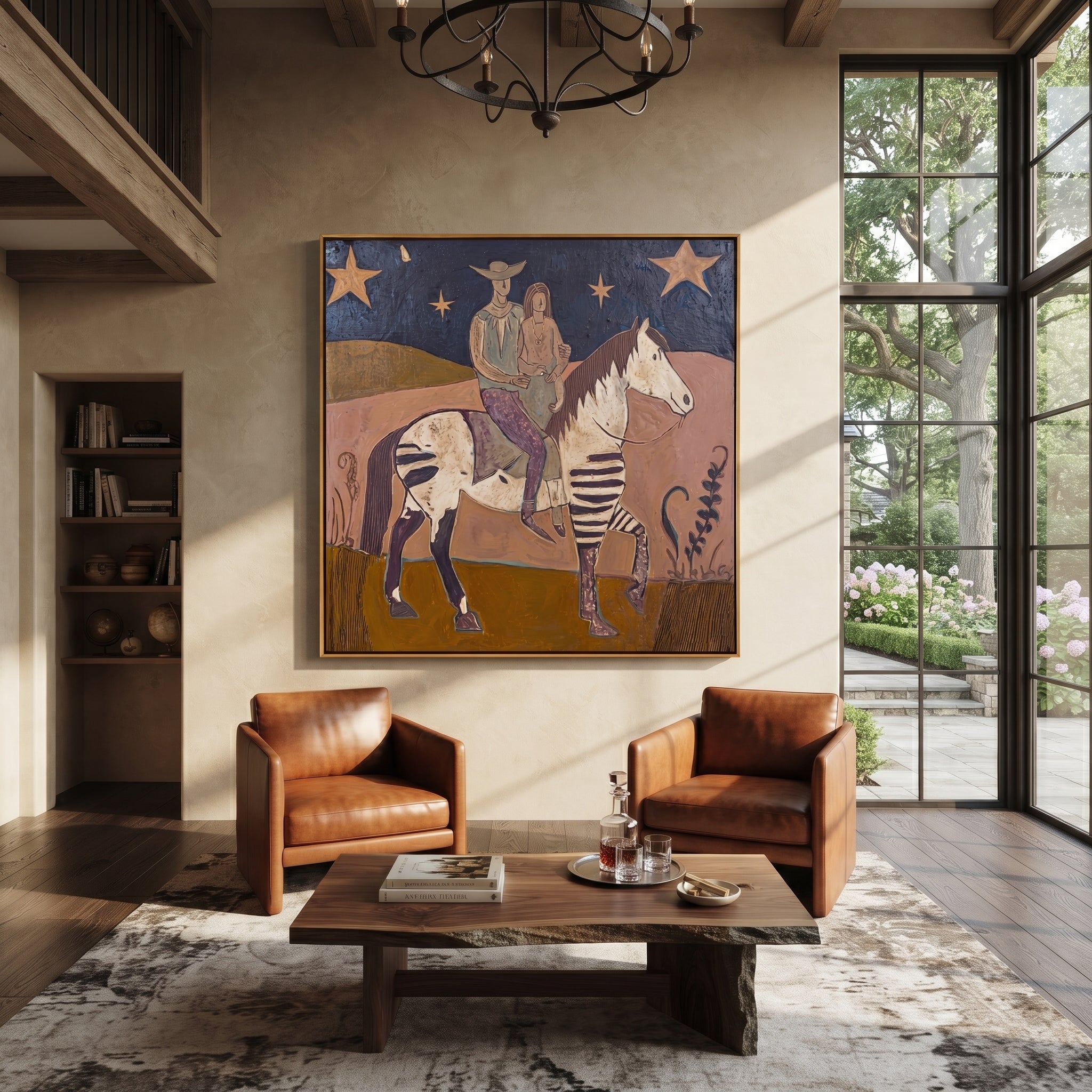 Two Riders Follow Stars presented as a colorful interior focal point
