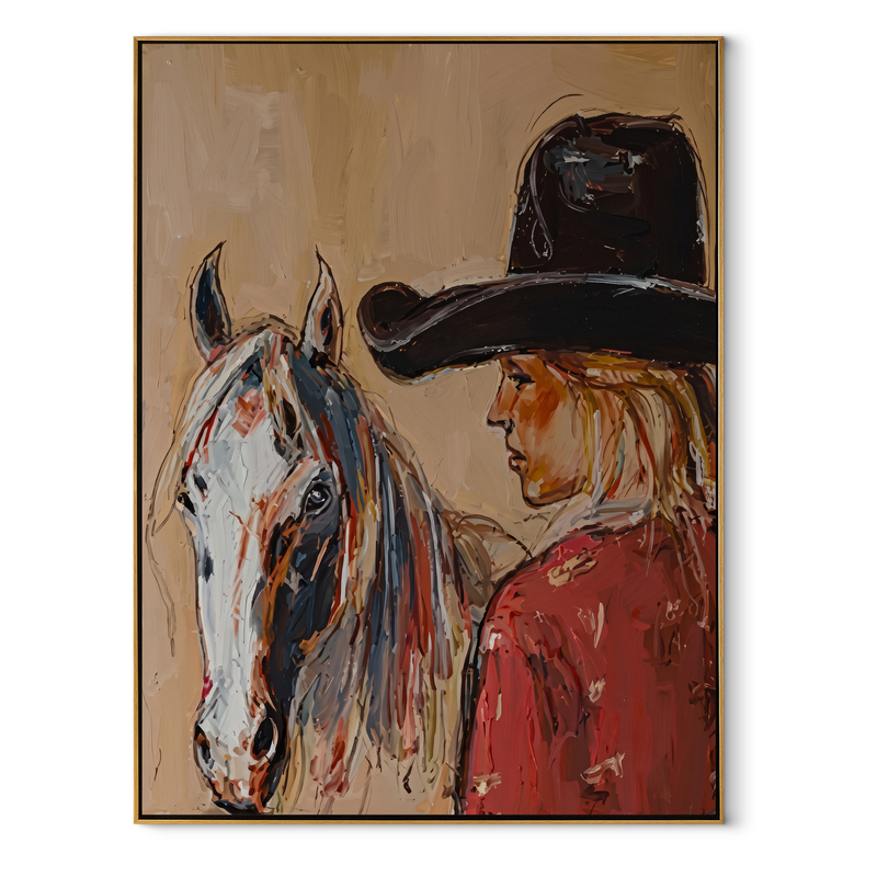 Gray Horse Shares Breath – Cowgirl Horse Closeup Painting | Contemporary Western Vertical Wall Art