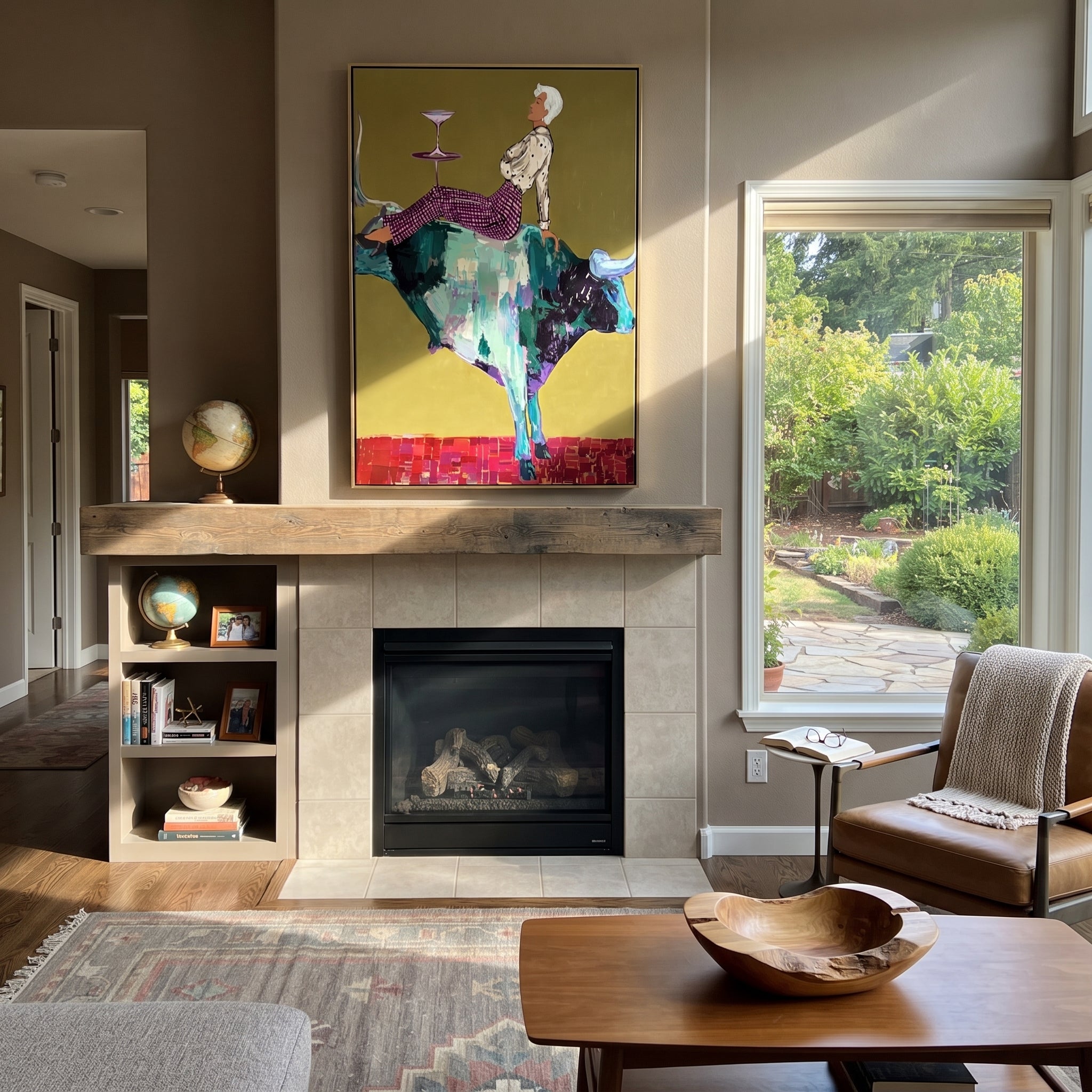 Teal Horns Carry Supper displayed in a collected contemporary interior