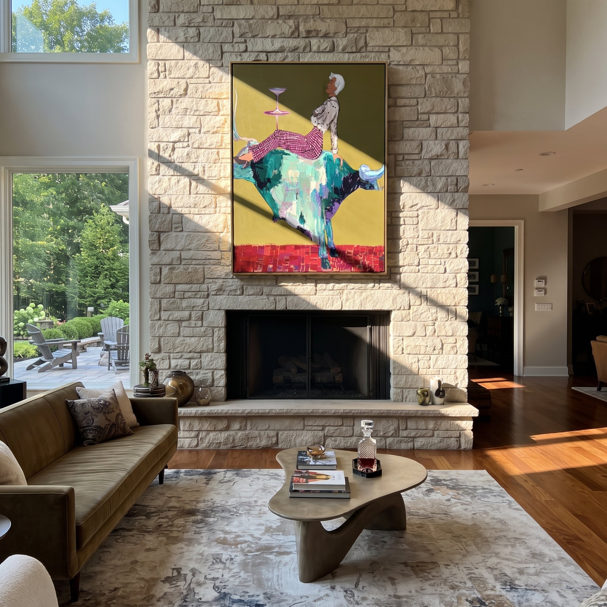 Teal Horns Carry Supper displayed in a layered residential setting