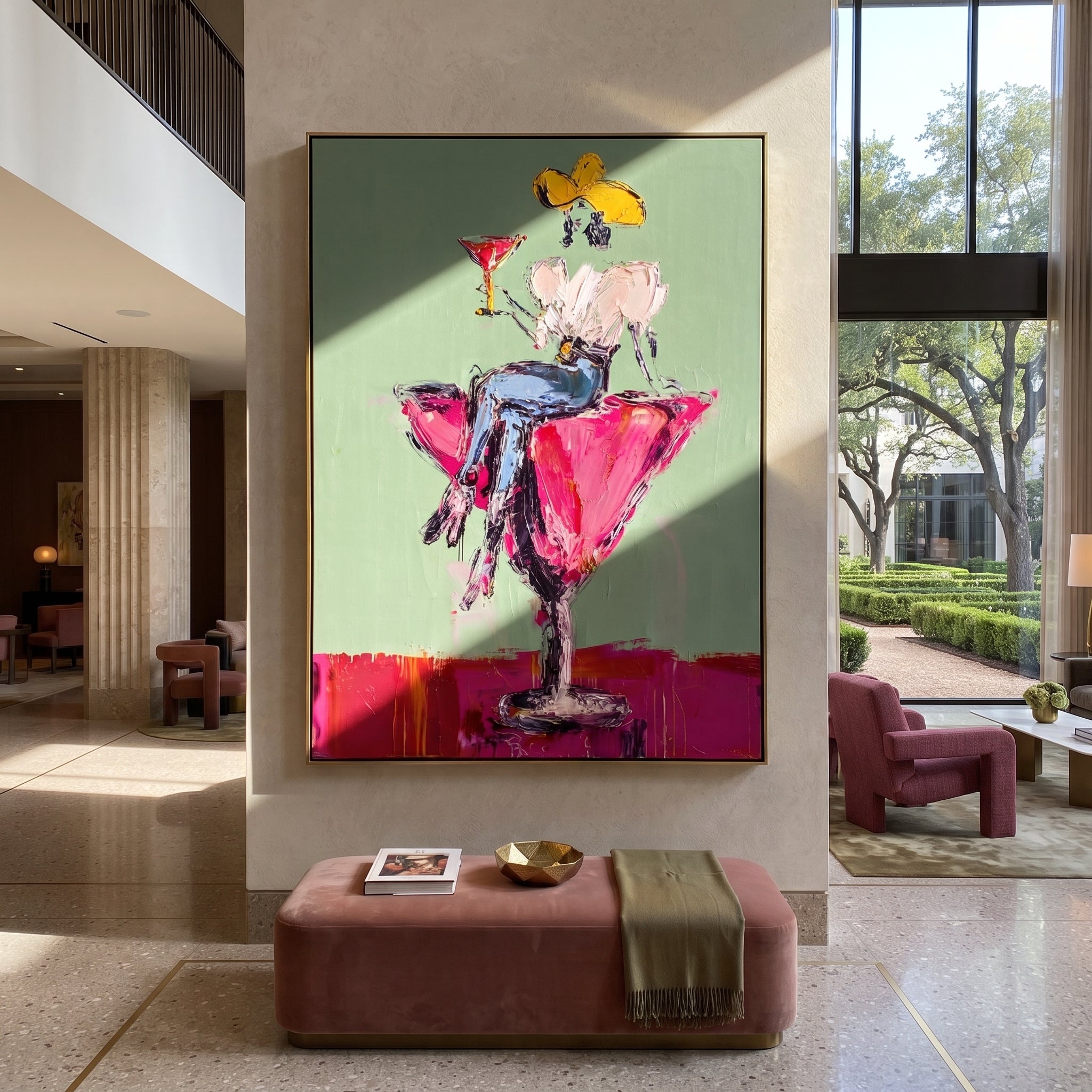 Magenta Glass Holds White displayed in a collected contemporary interior