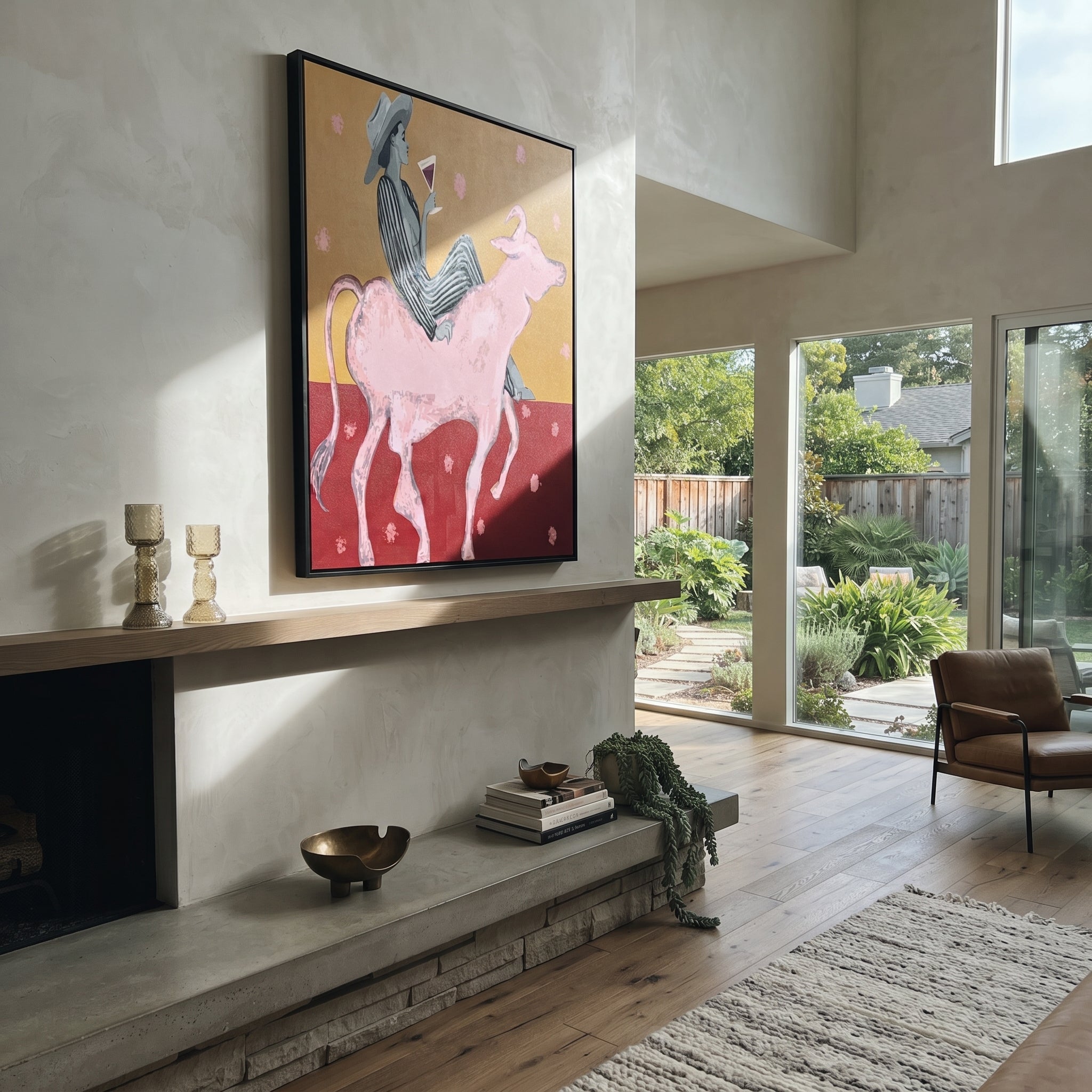 Pink Bull Carries Stripes styled with warm modern furnishings