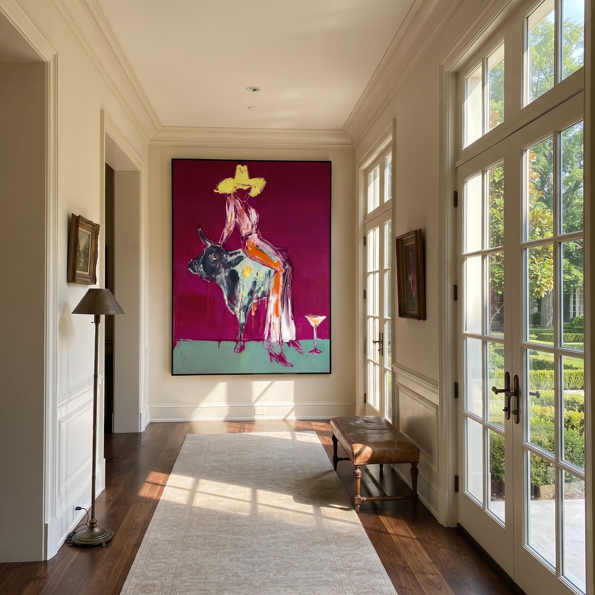 Pale Dress Crosses Burgundy displayed in a layered residential setting