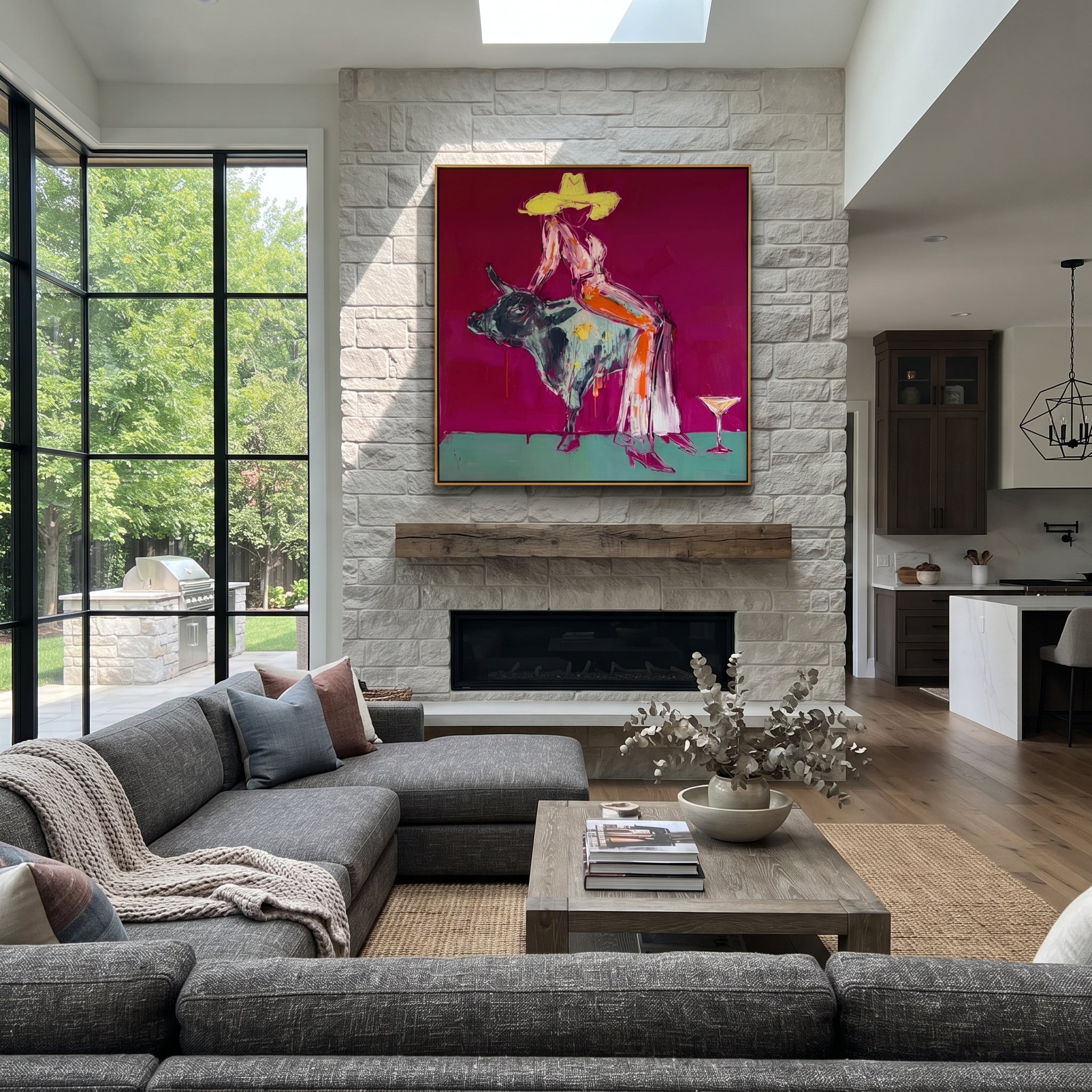 Silver Bull Holds Stillness styled with warm modern furnishings