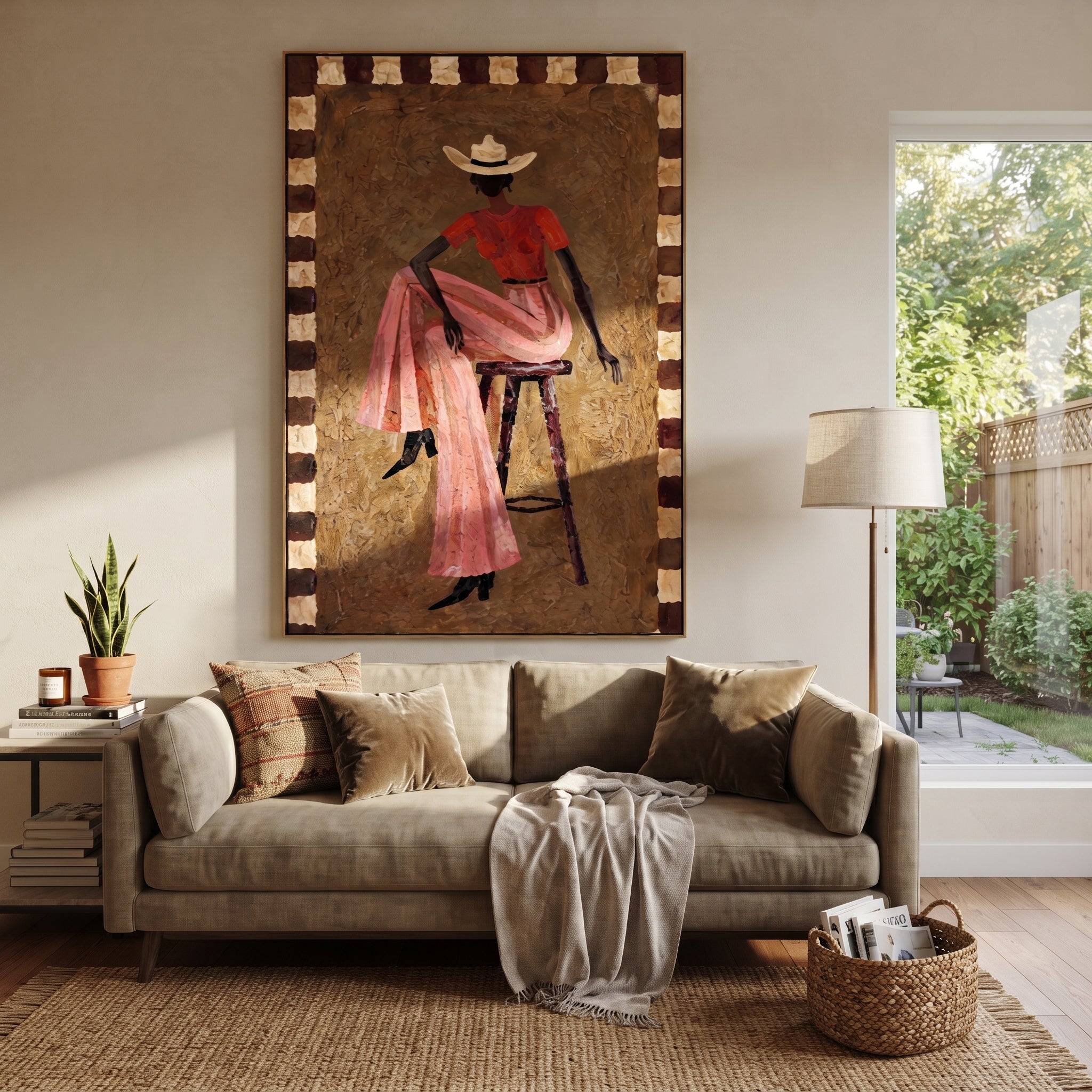 Pink Skirt Keeps Poise styled with warm modern furnishings