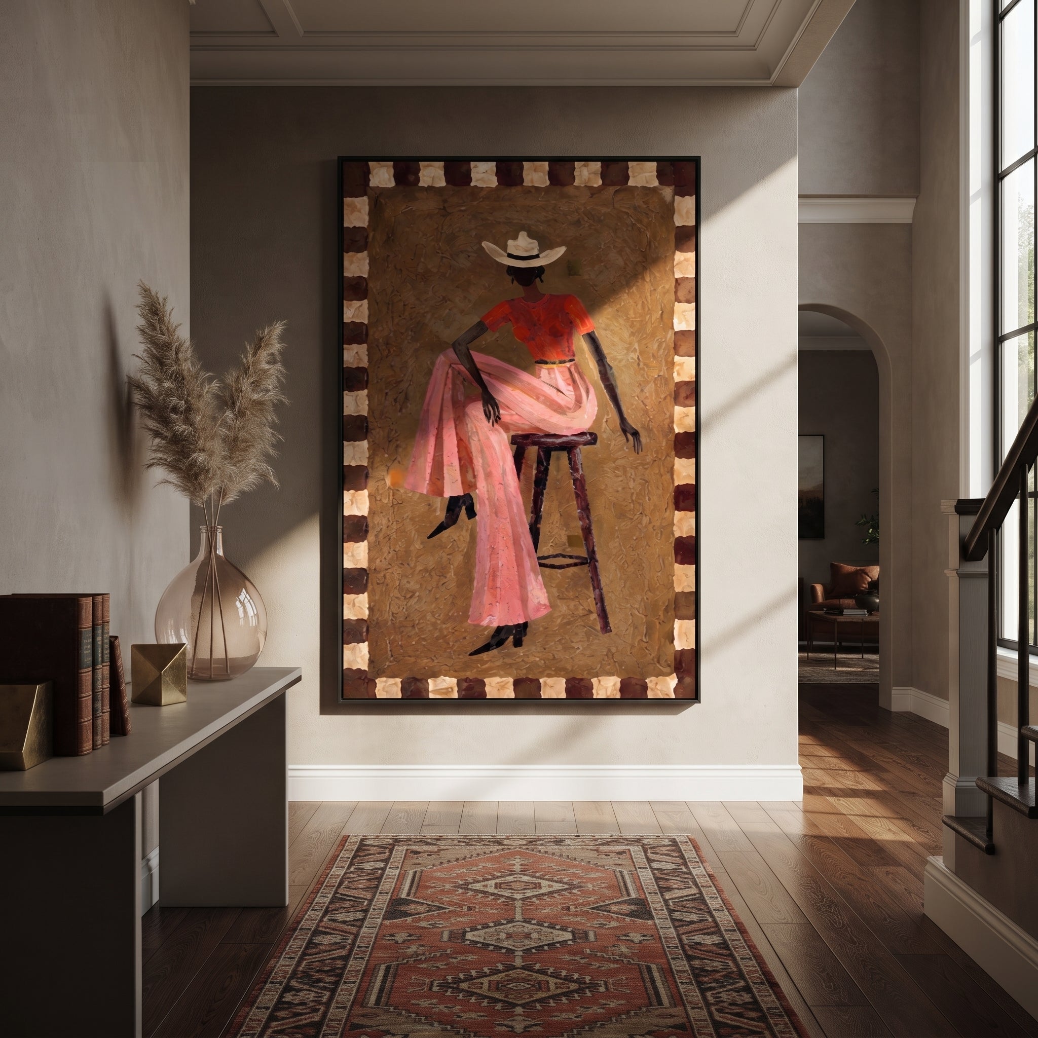 Pink Skirt Keeps Poise styled with wood, linen, and modern decor