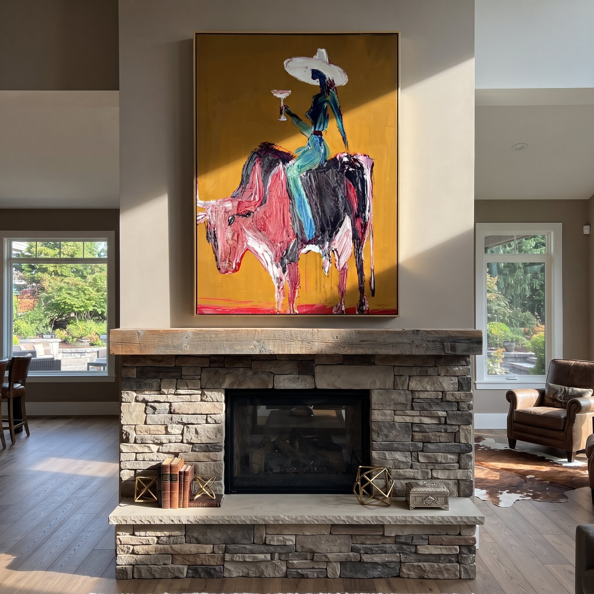 Brown Horns Carry Teal styled with warm modern furnishings