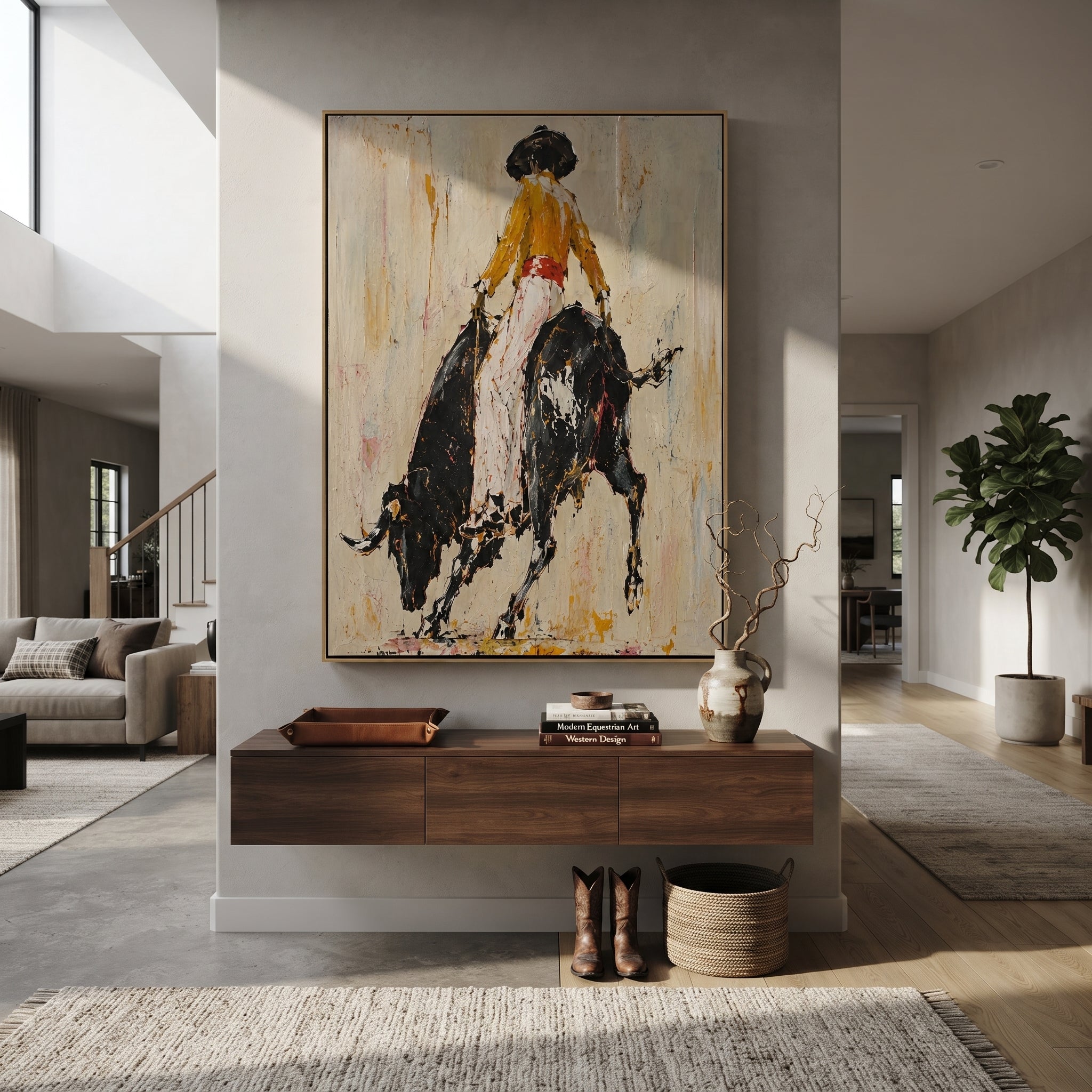 Black Bull Breaks Ivory displayed in a layered residential setting