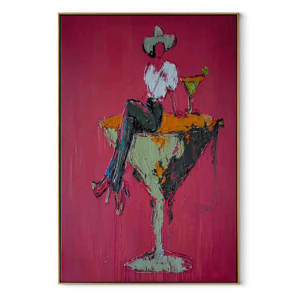 Mint Glass Holds Midnight – Cowgirl Martini Glass Painting | Contemporary Western Vertical Wall Art