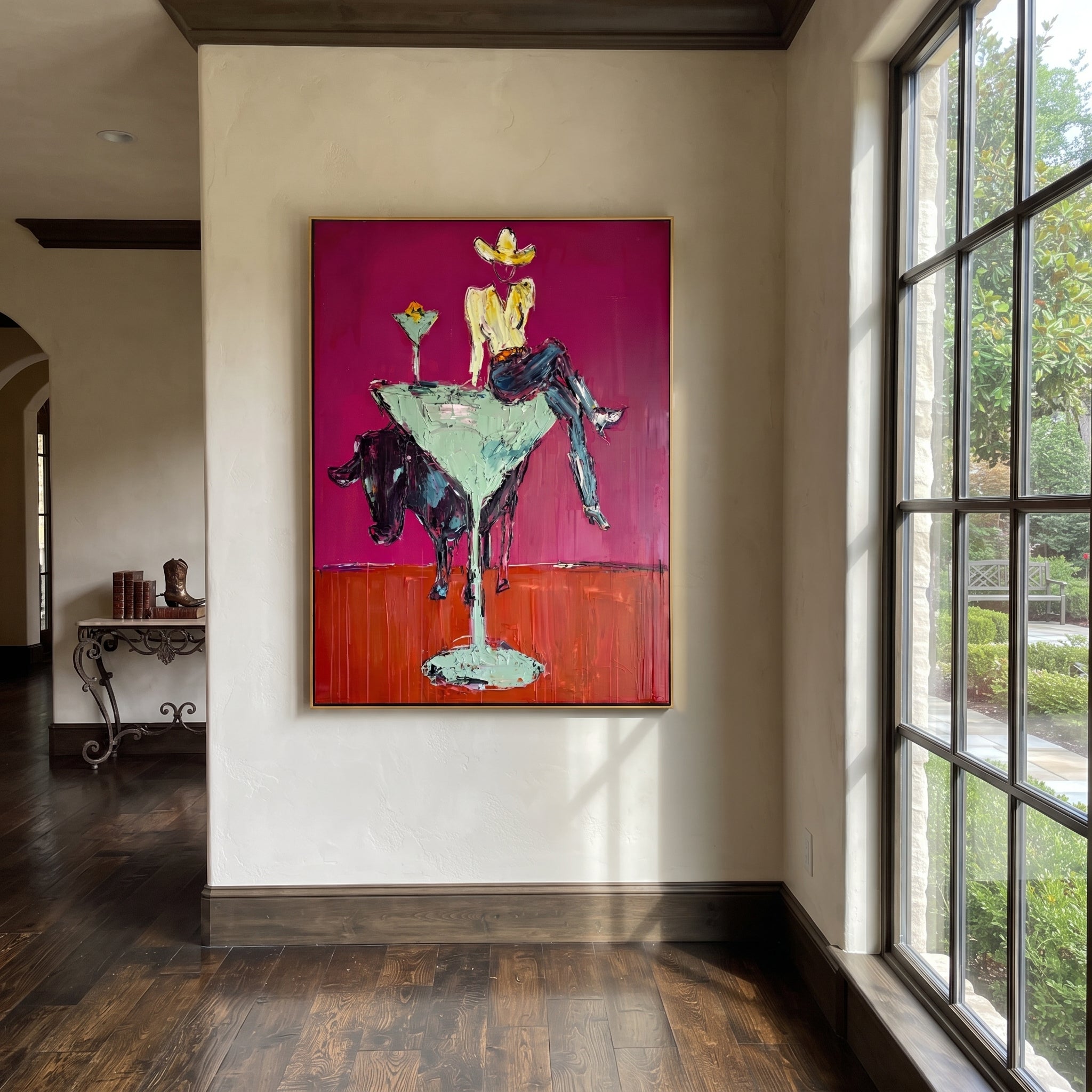 Mint Glass Lifts Gold presented as a colorful interior focal point