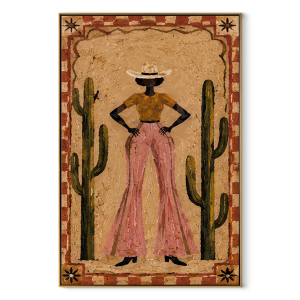 Cactus Walls Guard Rose – Cowgirl Cactus Portrait Painting | Contemporary Western Vertical Wall Art