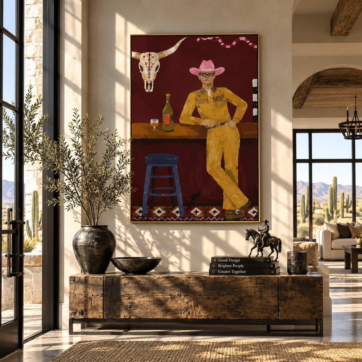 Yellow Suit Waits Bar displayed in a collected contemporary interior