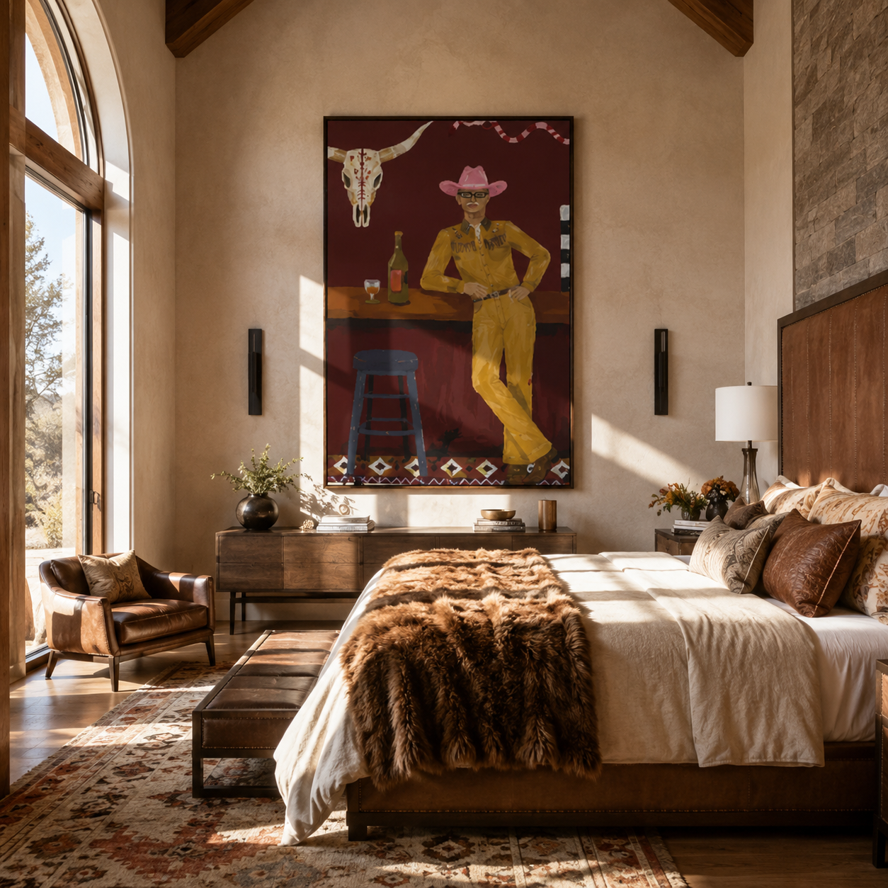 Yellow Suit Waits Bar styled with warm modern furnishings